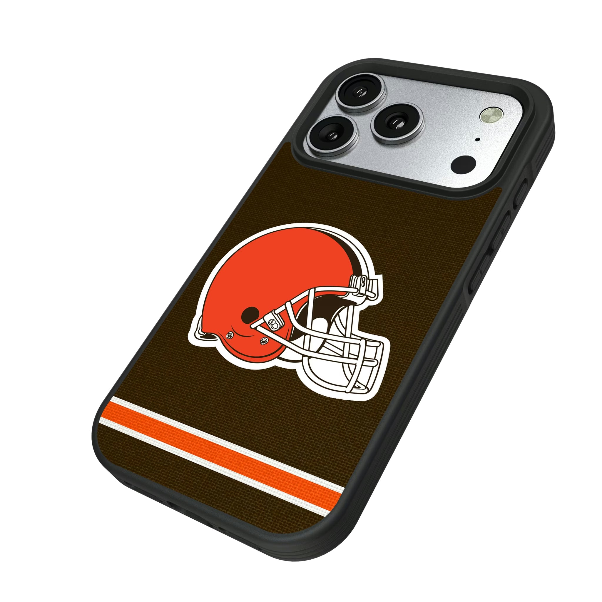 Cleveland Browns Stripe iPhone Bump Phone Case for Apple iPhone - Isometric View#Device_iPhone 17 Pro