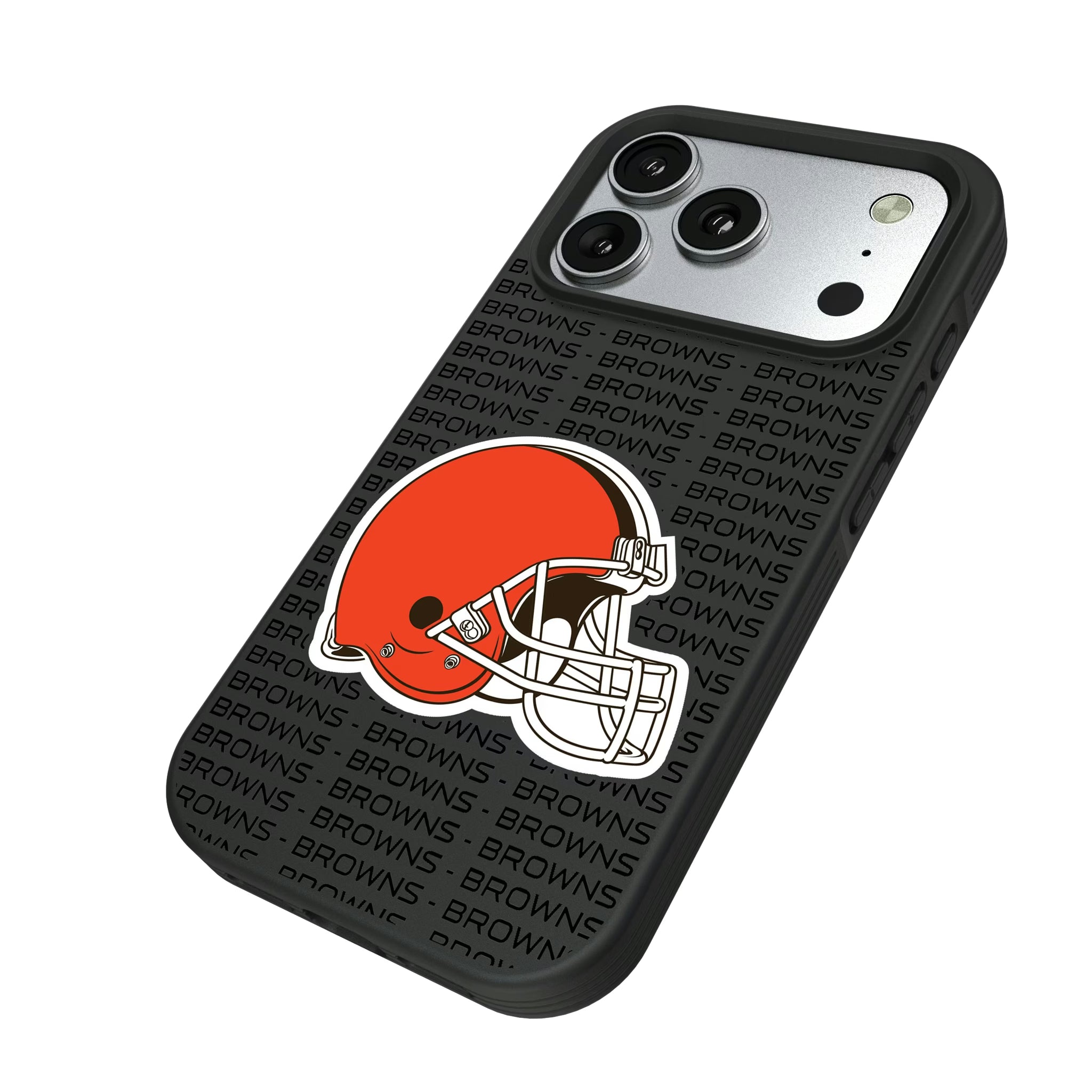 Cleveland Browns Text Backdrop iPhone Bump Phone Case for Apple iPhone - Isometric View#Device_iPhone 17 Pro