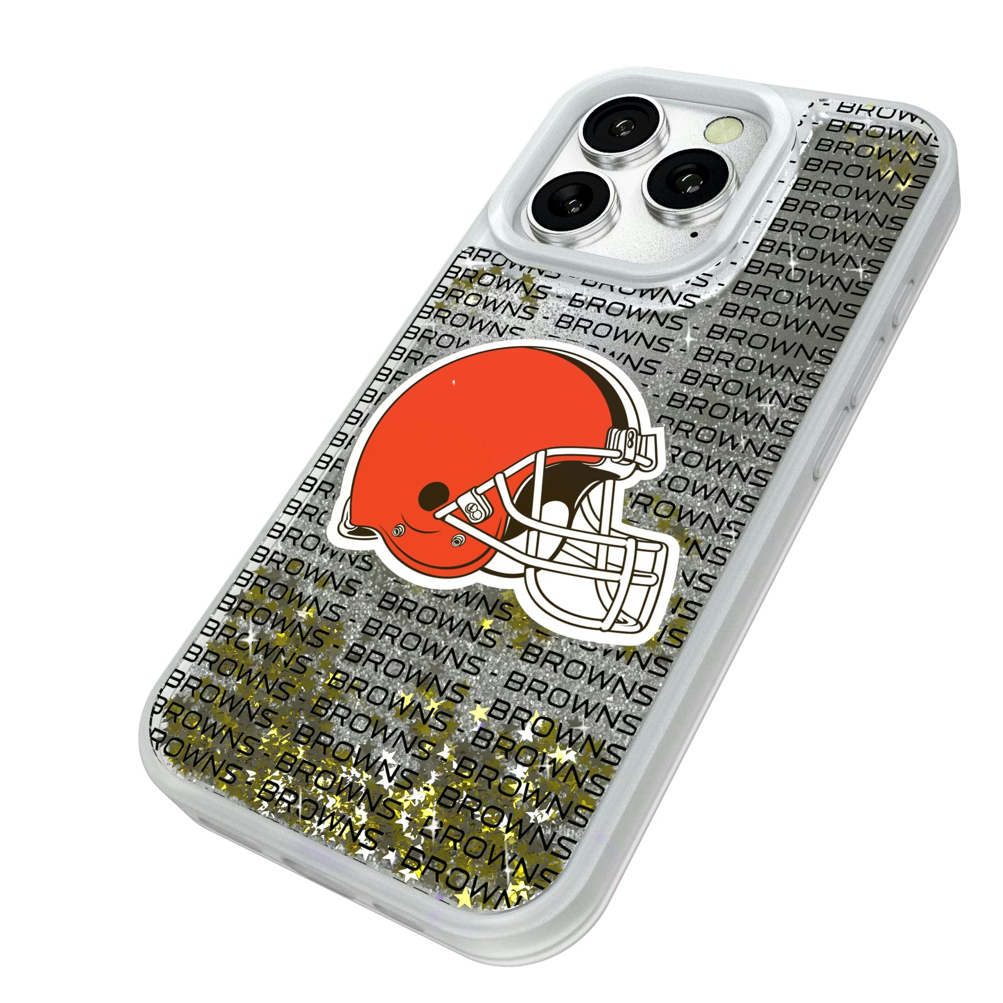 Cleveland Browns Text Backdrop iPhone Glitter Phone Case for Apple iPhone - Isometric View#Device_iPhone 16 Pro