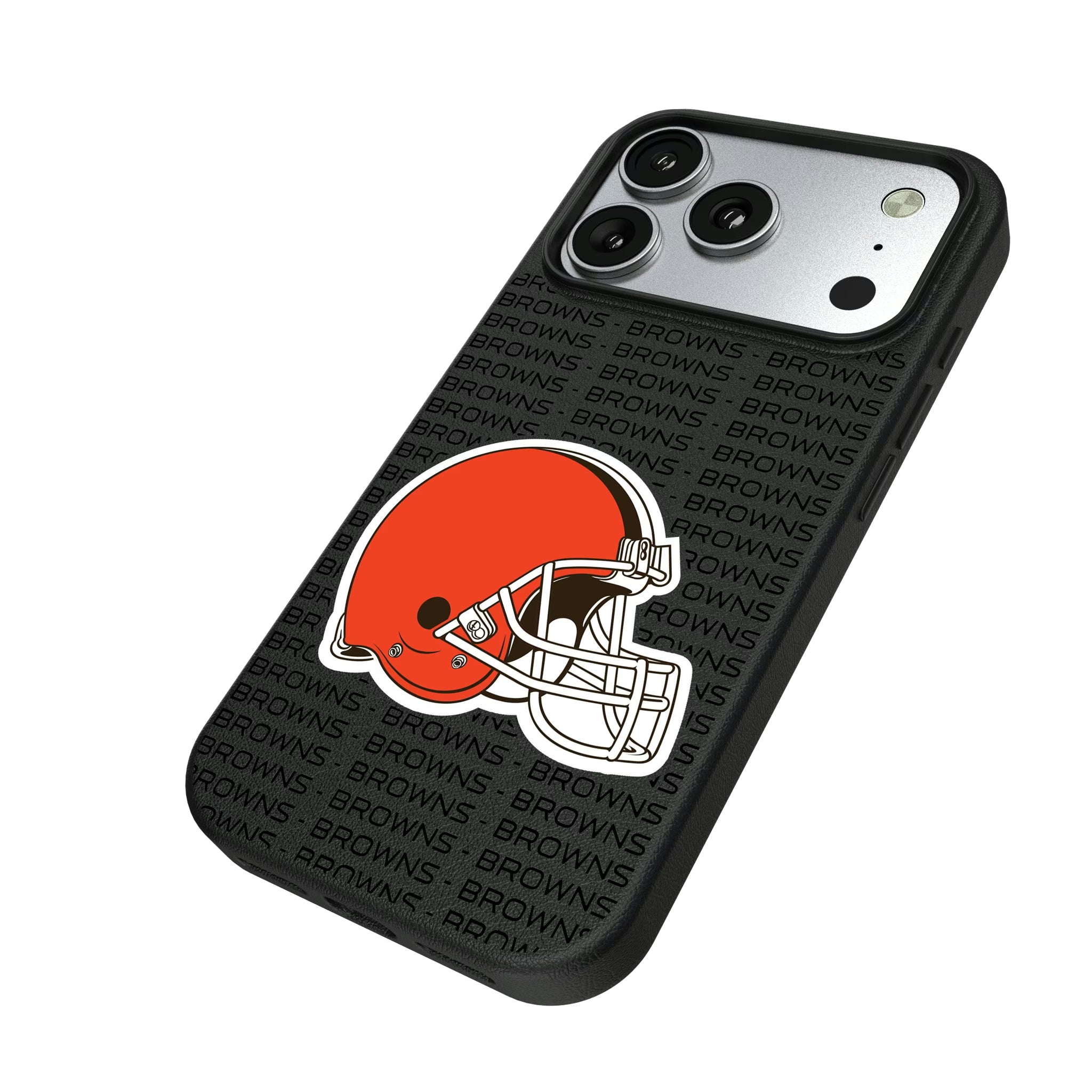 Cleveland Browns Text Backdrop iPhone MagSafe Compatible Phone Case for Apple iPhone - Isometric View#Device_iPhone 17 Pro