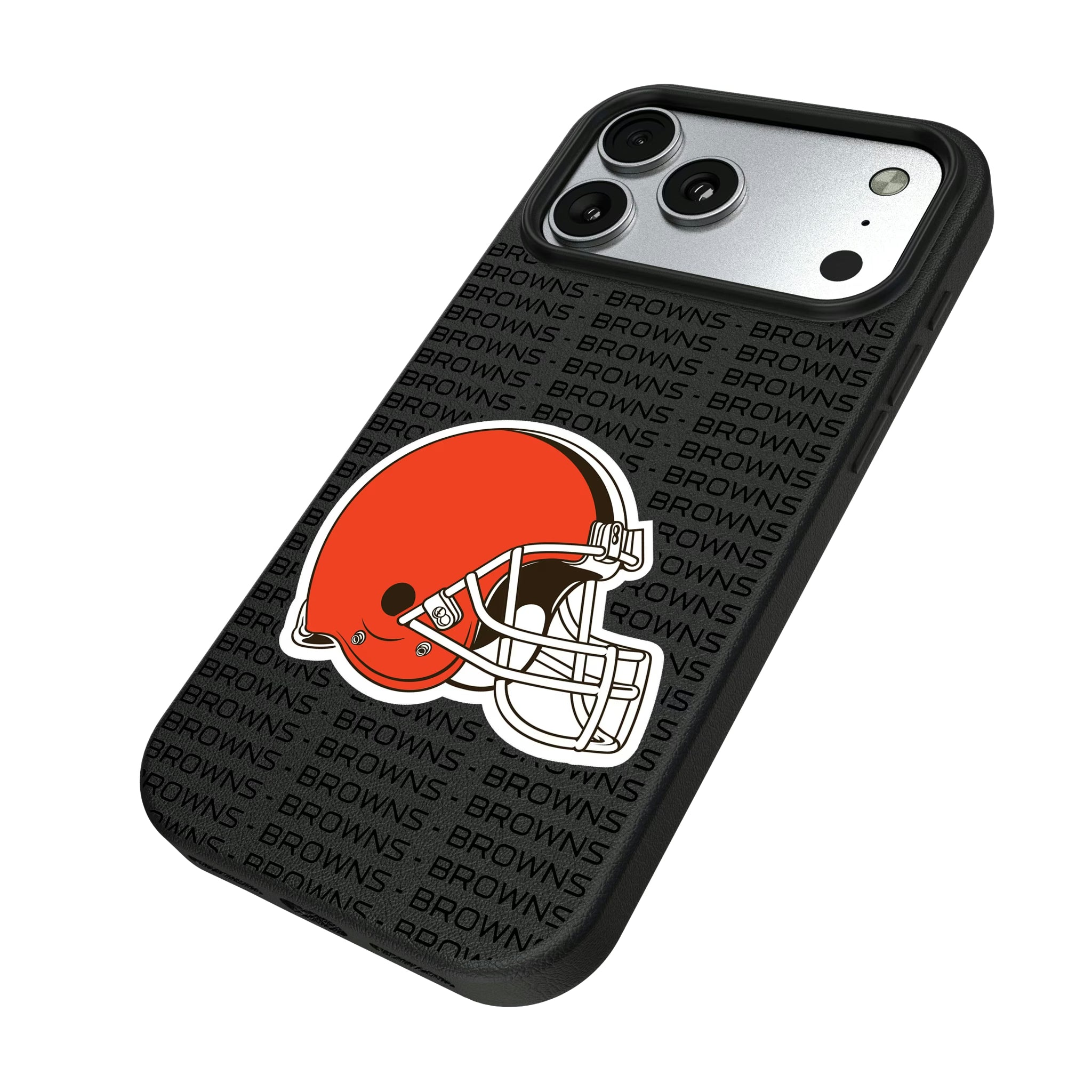 Cleveland Browns Text Backdrop iPhone MagSafe Compatible Phone Case for Apple iPhone - Isometric View#Device_iPhone 17 Pro Max