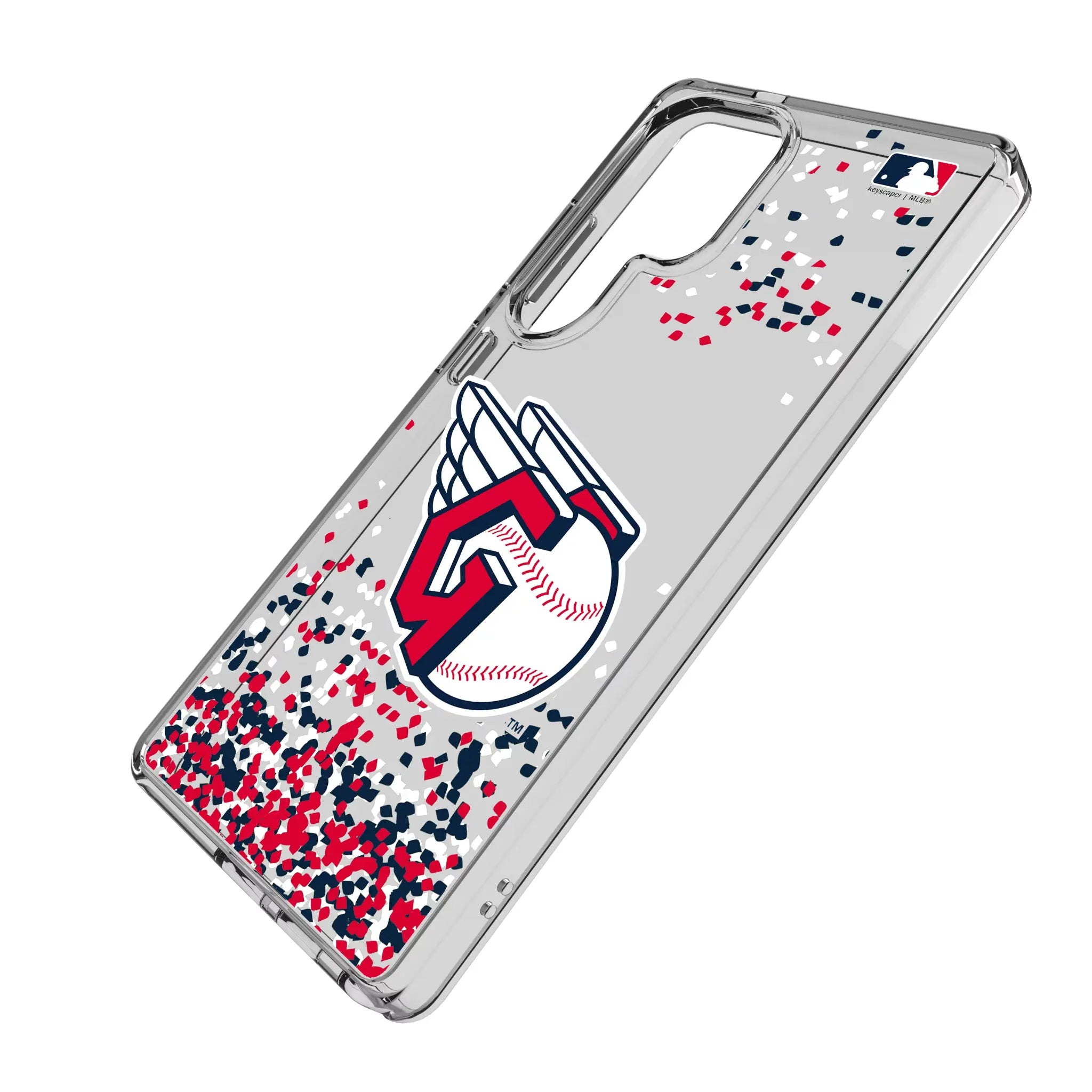 Cleveland Guardians Confetti Galaxy Clear Phone Case for Samsung Galaxy - Isometric View#Device_Galaxy S25 Ultra