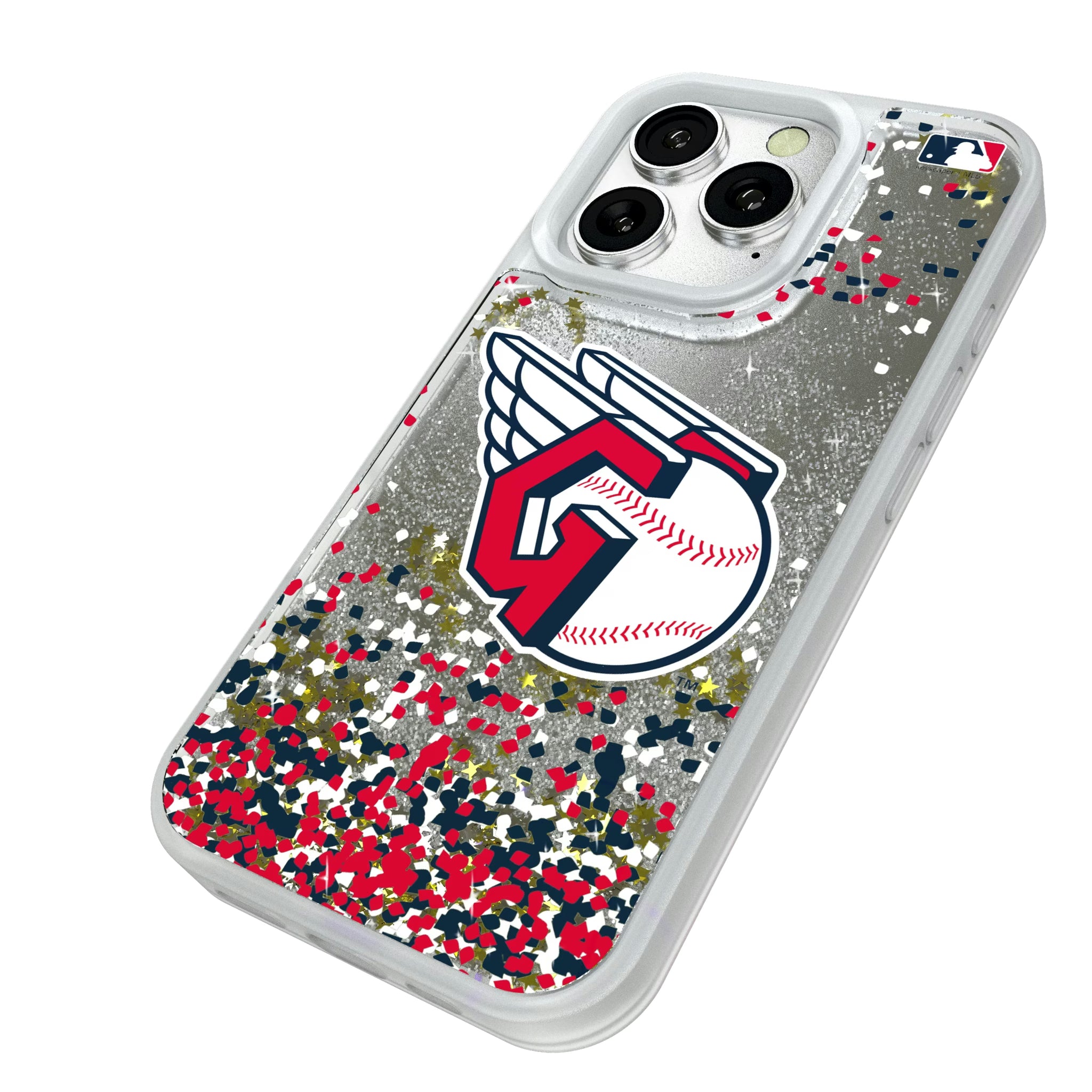 Cleveland Guardians Confetti iPhone Glitter Phone Case for Apple iPhone - Isometric View#Device_iPhone 16 Pro