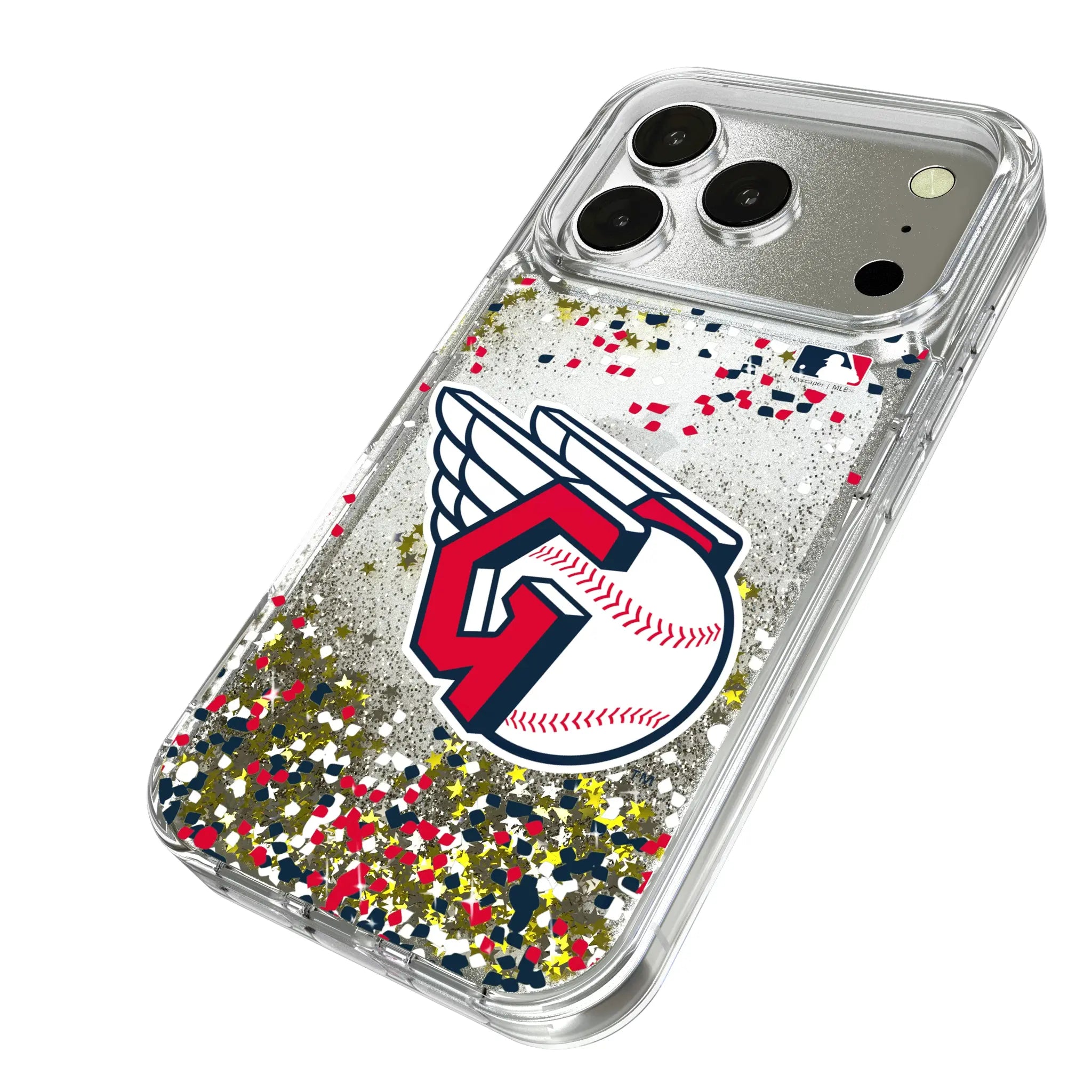 Cleveland Guardians Confetti iPhone Glitter Phone Case for Apple iPhone - Isometric View
