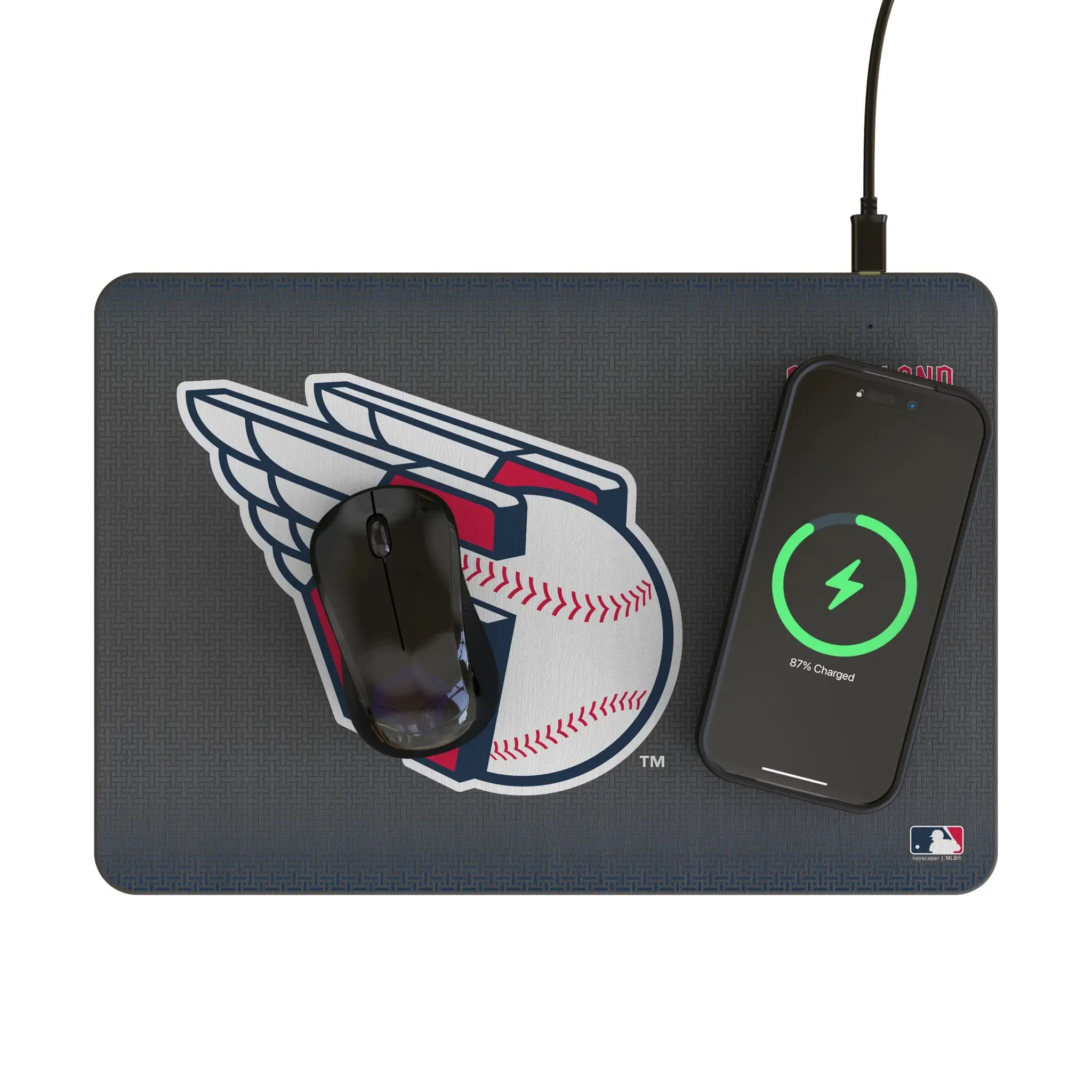 Cleveland Guardians Linen 15-Watt Wireless Charger and Mouse Pad - Lifestyle