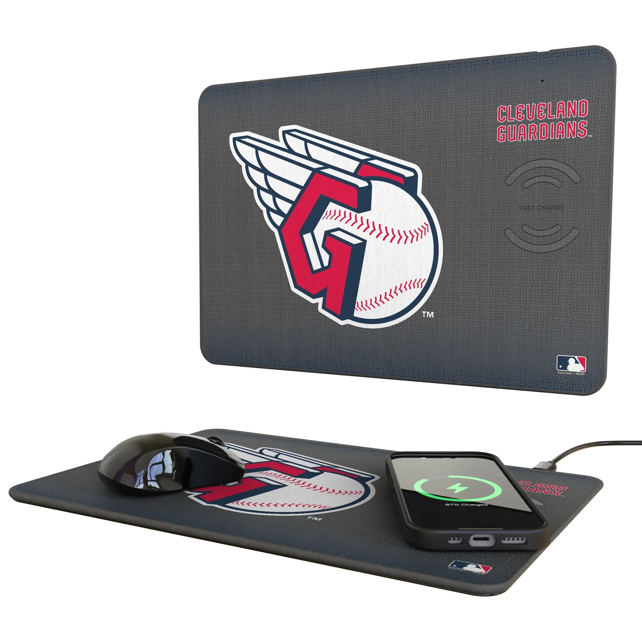Cleveland Guardians Linen 15-Watt Wireless Charger and Mouse Pad