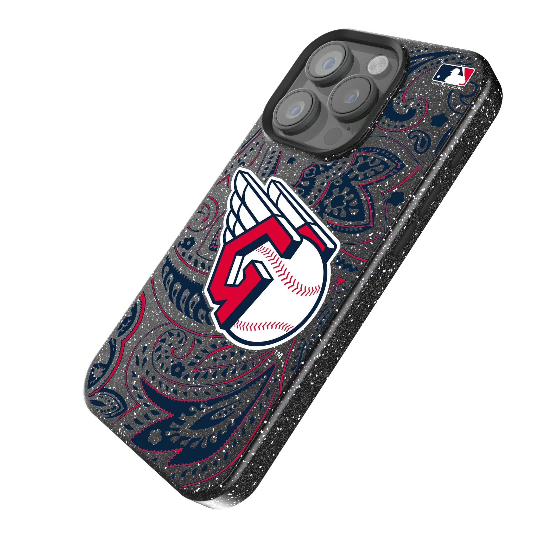 Cleveland Guardians Paisley iPhone Bling Phone Case for Apple iPhone - Isometric View