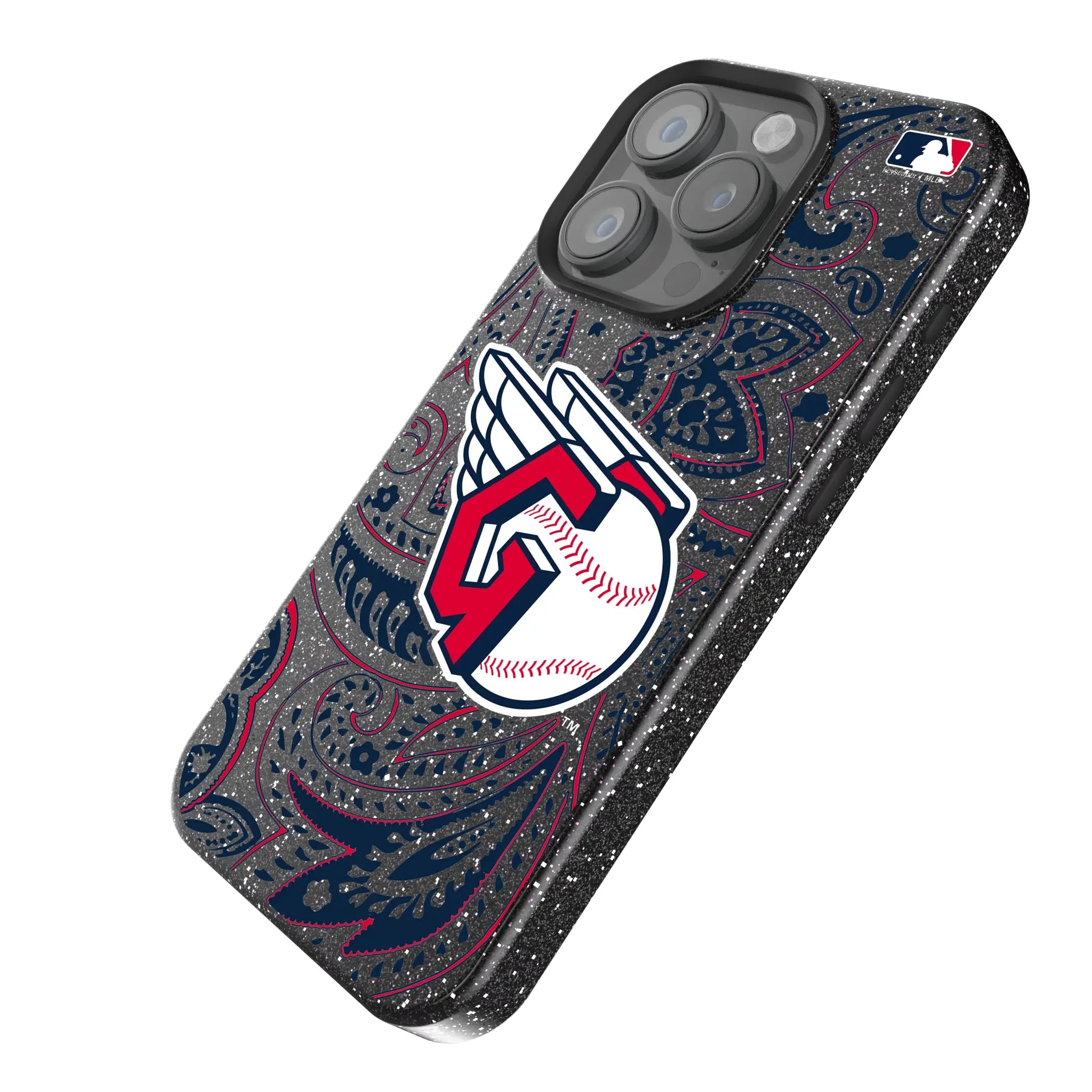 Cleveland Guardians Paisley iPhone Bling Phone Case for Apple iPhone - Isometric View