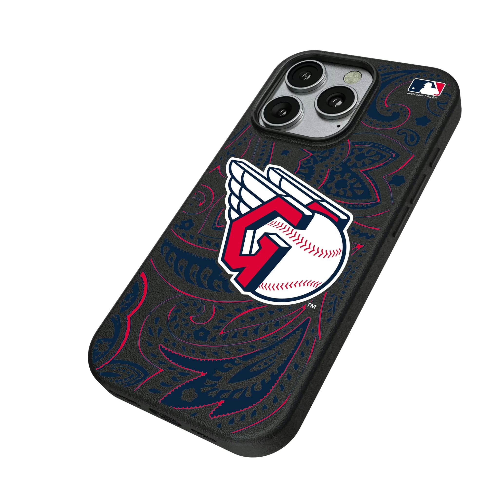 Cleveland Guardians Paisley iPhone MagSafe Compatible Phone Case for Apple iPhone - Isometric View
