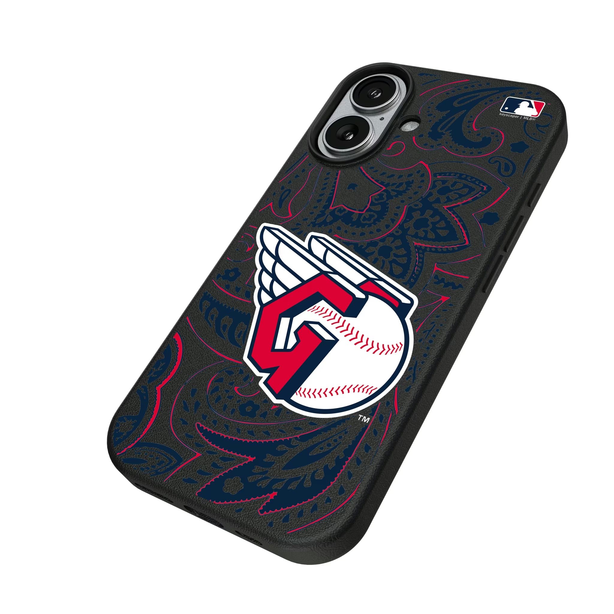 Cleveland Guardians Paisley iPhone MagSafe Compatible Phone Case for Apple iPhone - Isometric View#Device_iPhone 17