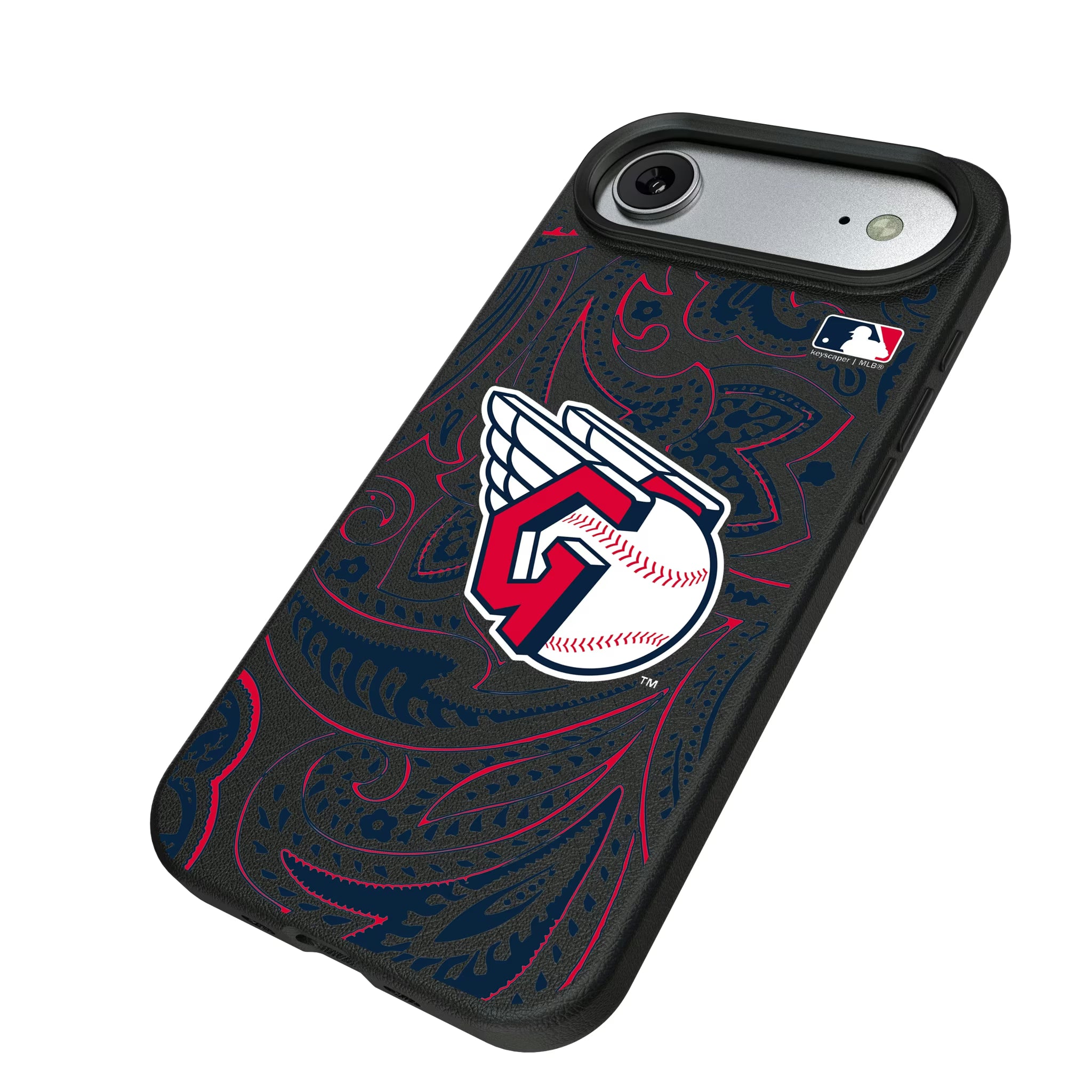 Cleveland Guardians Paisley iPhone MagSafe Compatible Phone Case for Apple iPhone - Isometric View#Device_iPhone Air