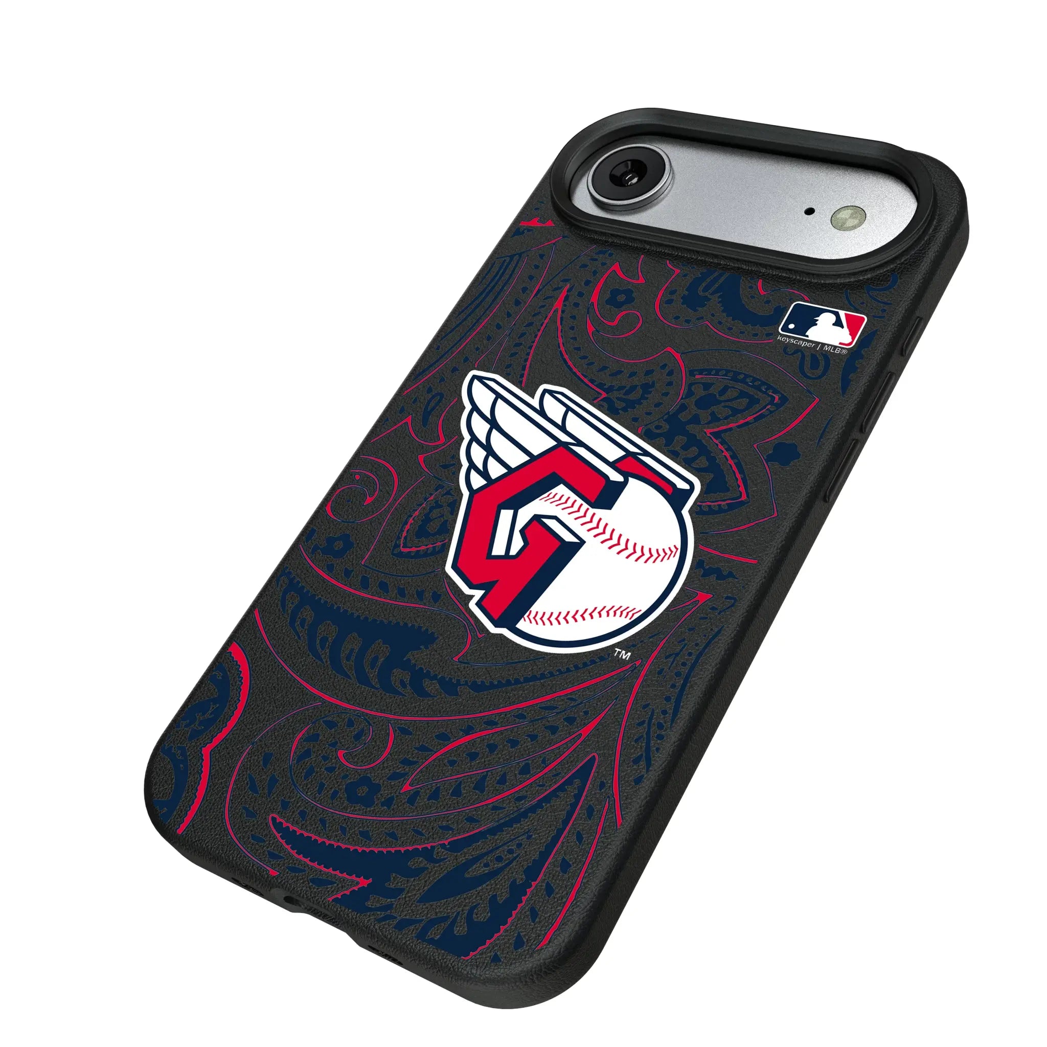 Cleveland Guardians Paisley iPhone MagSafe Compatible Phone Case for Apple iPhone - Isometric View#Device_iPhone Air