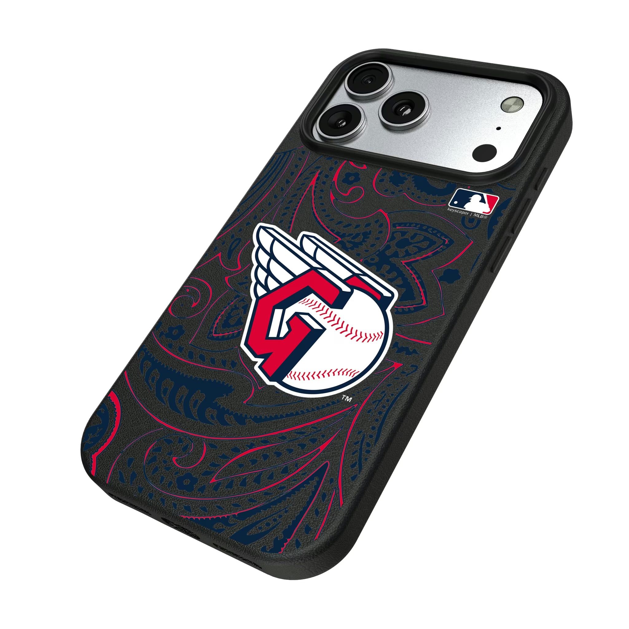 Cleveland Guardians Paisley iPhone MagSafe Compatible Phone Case for Apple iPhone - Isometric View#Device_iPhone 17 Pro Max