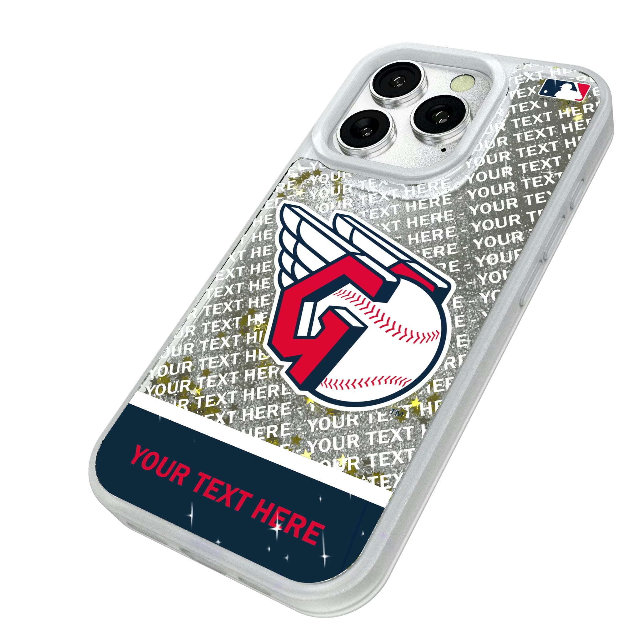 Cleveland Guardians Personalized EndZone Plus iPhone Glitter Phone Case for Apple iPhone - Isometric View#Device_iPhone 16 Pro