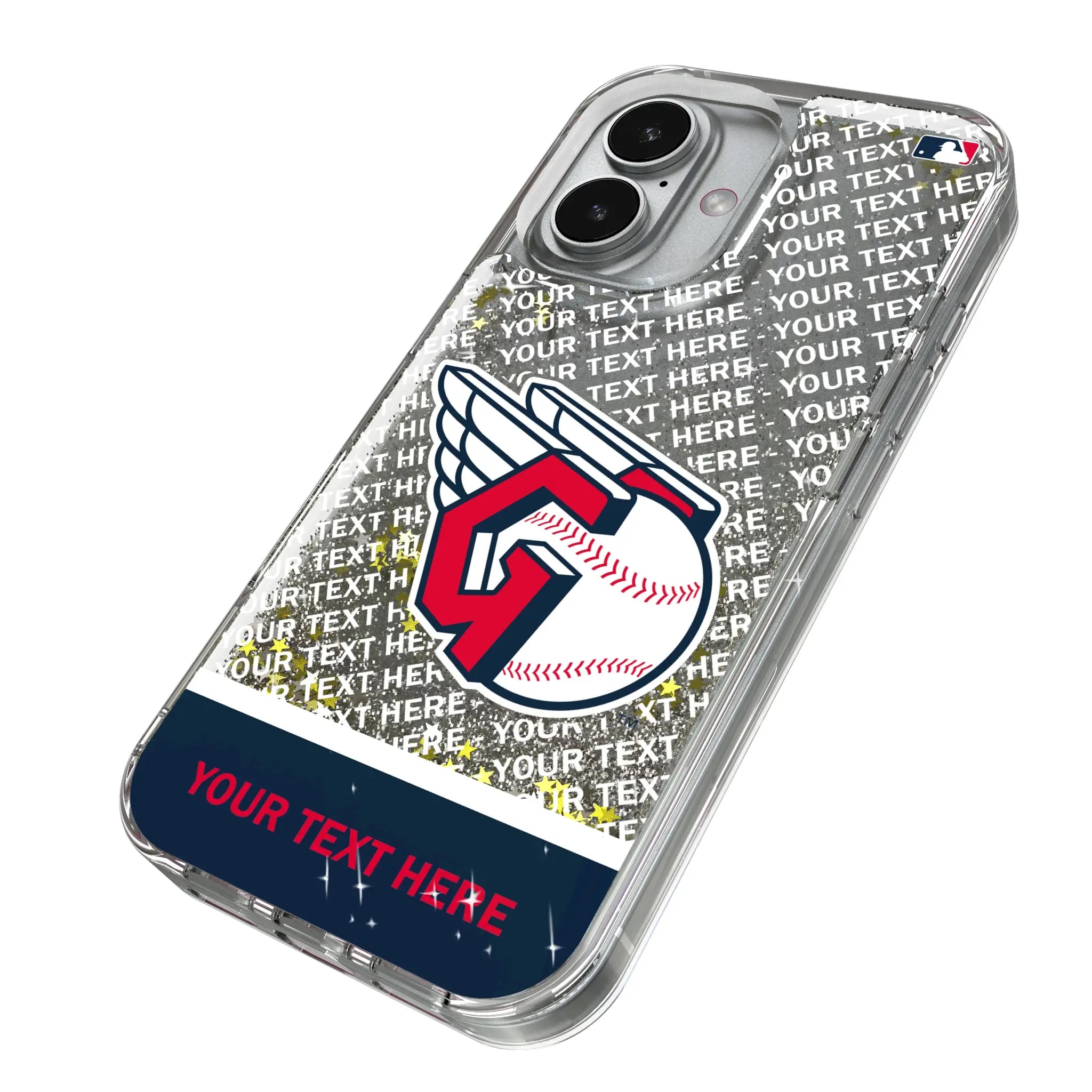 Cleveland Guardians Personalized EndZone Plus iPhone Glitter Phone Case for Apple iPhone - Isometric View