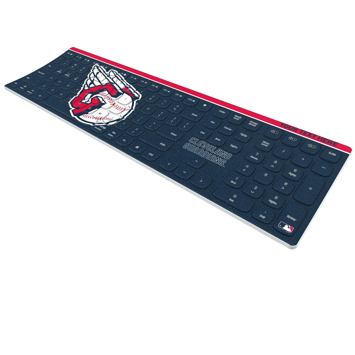 Cleveland Guardians Personalized Endzone Solid KKB605 Curved Wireless Keyboard - Isometric View