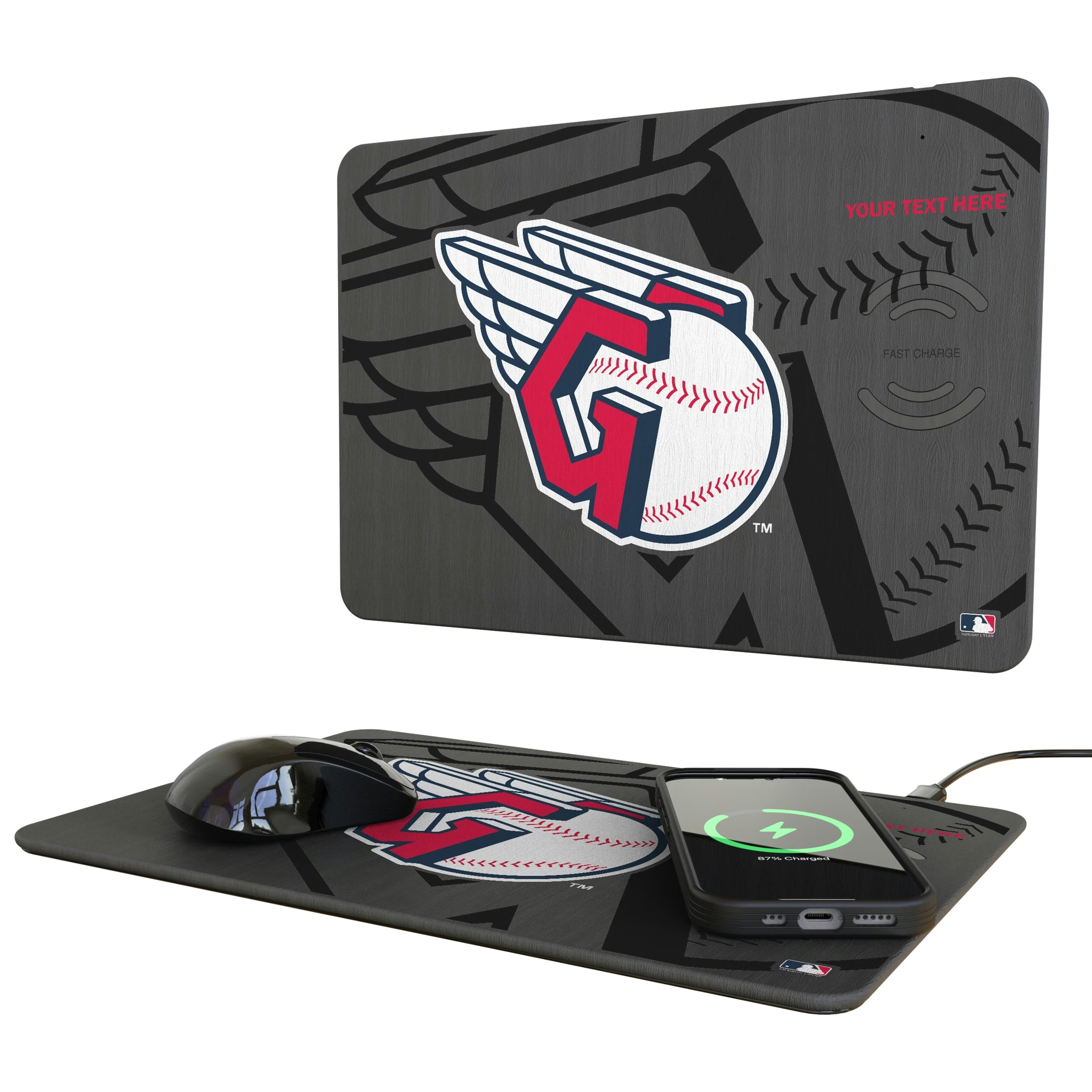 Cleveland Guardians Personalized Tilt 15-Watt Wireless Charger and Mouse Pad