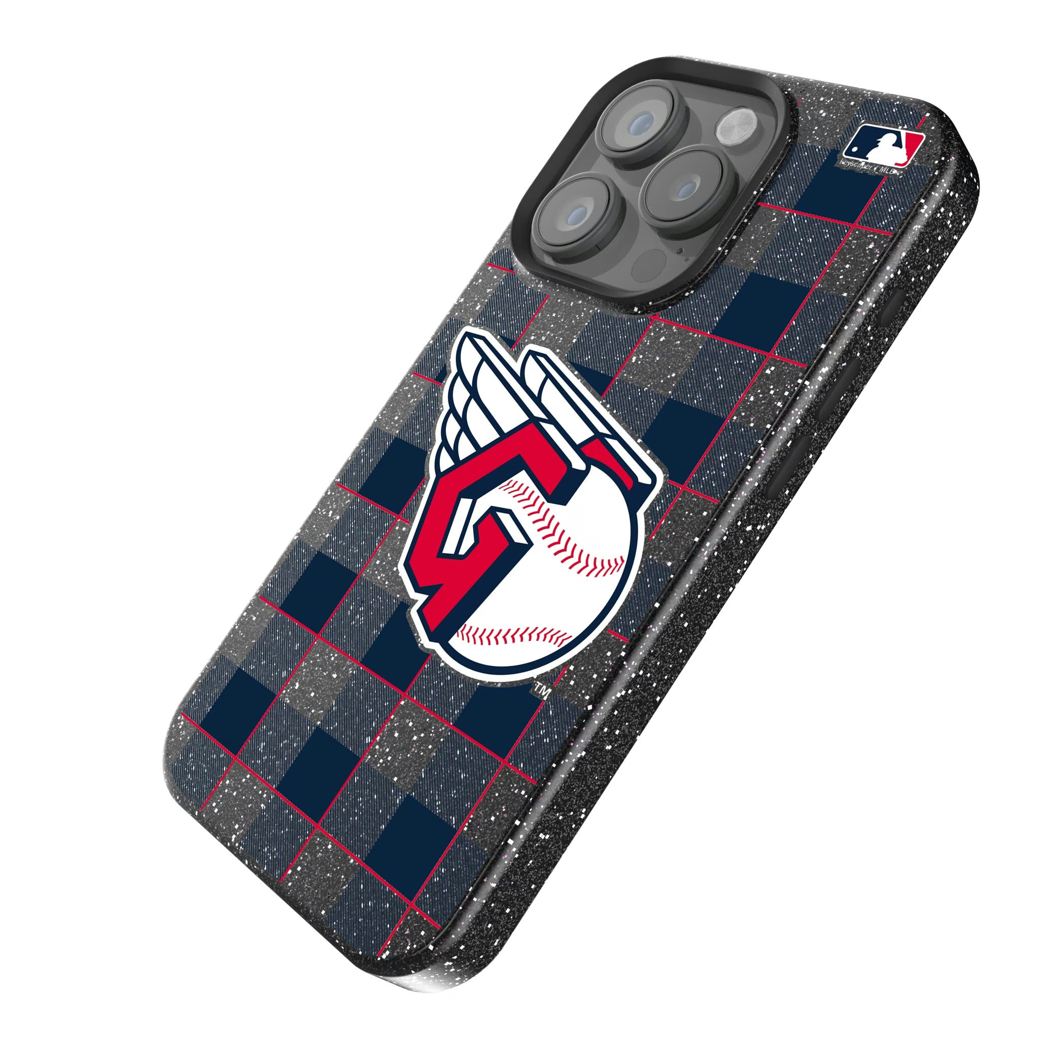 Cleveland Guardians Plaid iPhone Bling Phone Case for Apple iPhone - Isometric View