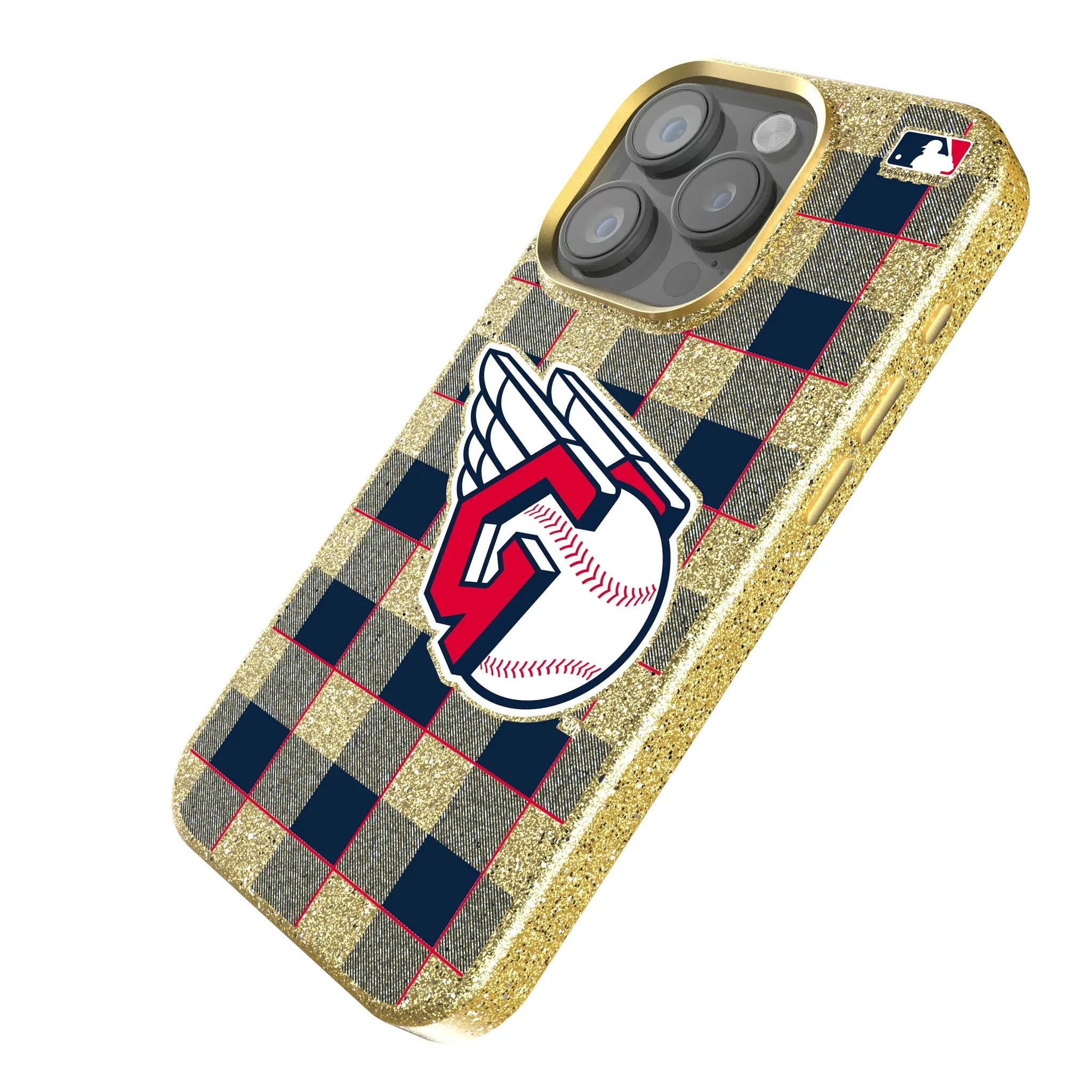 Cleveland Guardians Plaid iPhone Bling Phone Case for Apple iPhone - Isometric View