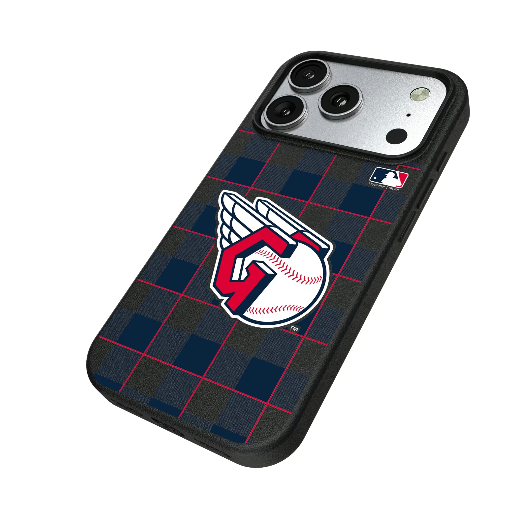 Cleveland Guardians Plaid iPhone MagSafe Compatible Phone Case for Apple iPhone - Isometric View#Device_iPhone 17 Pro