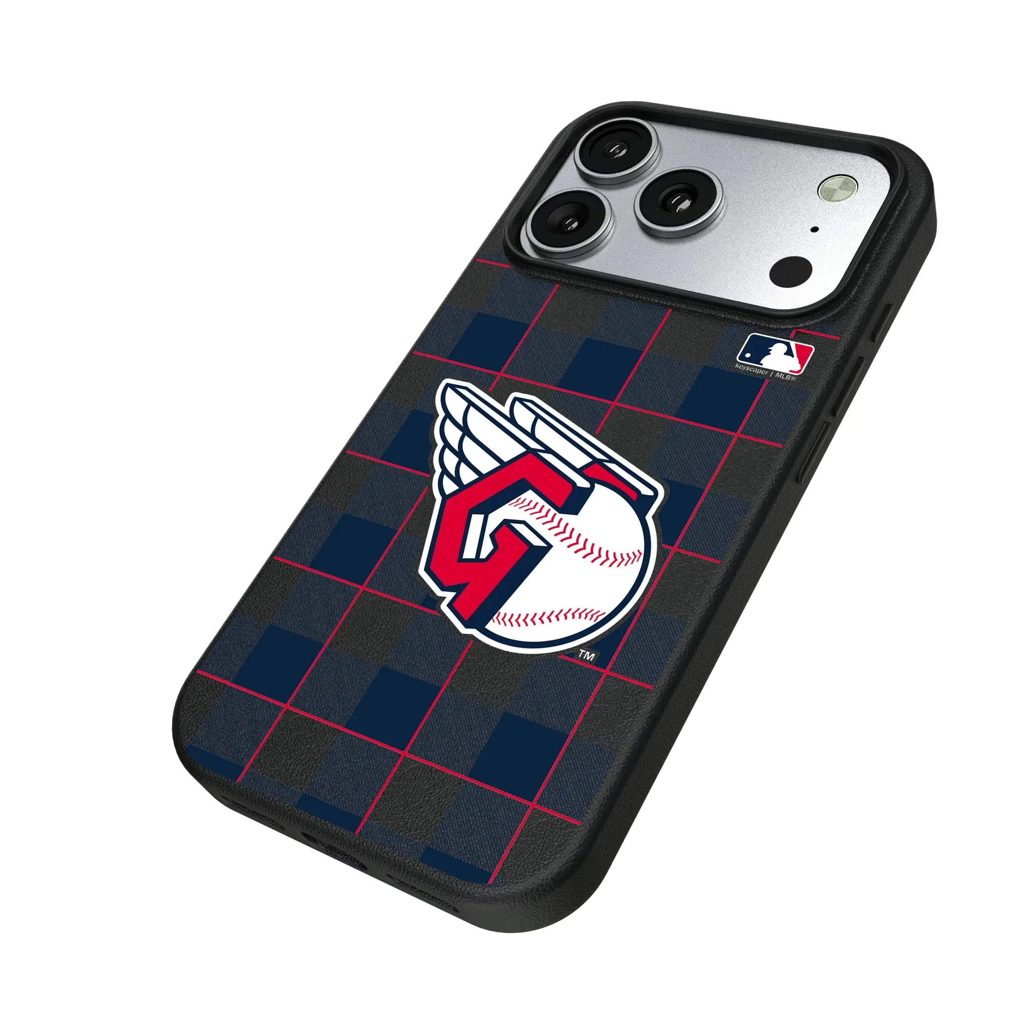 Cleveland Guardians Plaid iPhone MagSafe Compatible Phone Case for Apple iPhone - Isometric View#Device_iPhone 17 Pro