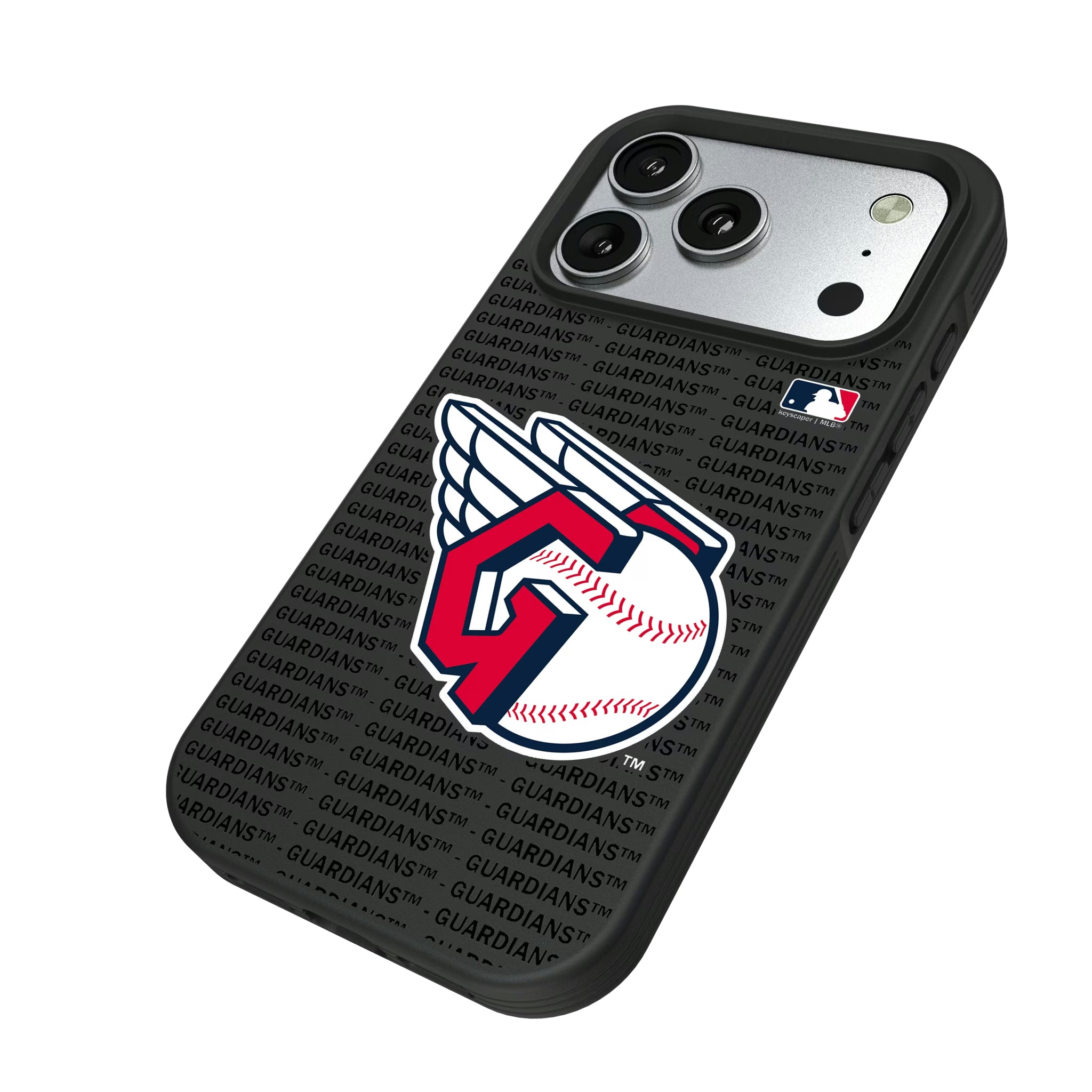 Cleveland Guardians Text Backdrop iPhone Bump Phone Case for Apple iPhone - Isometric View#Device_iPhone 17 Pro
