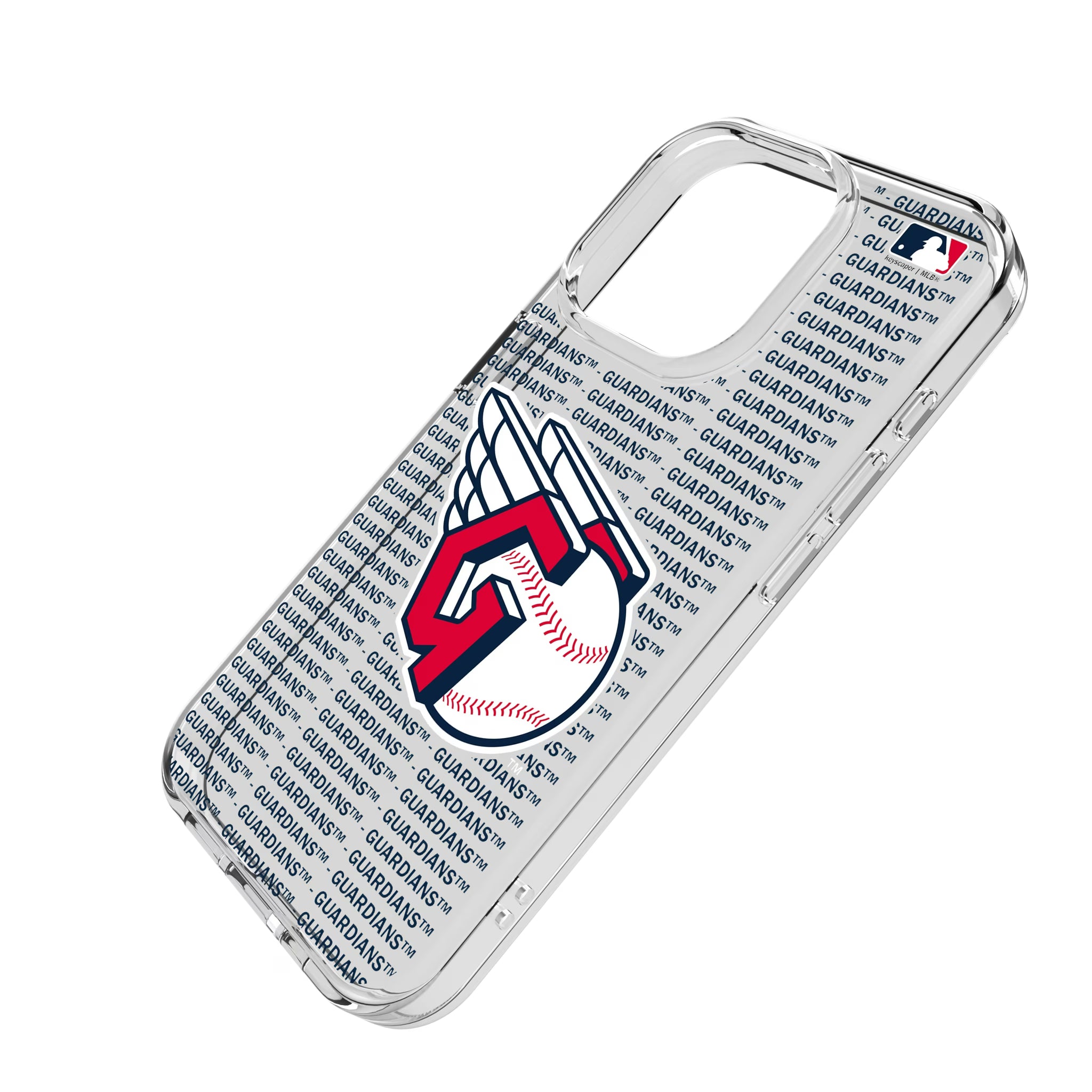 Cleveland Guardians Text Backdrop iPhone Clear Phone Case for Apple iPhone - Isometric View