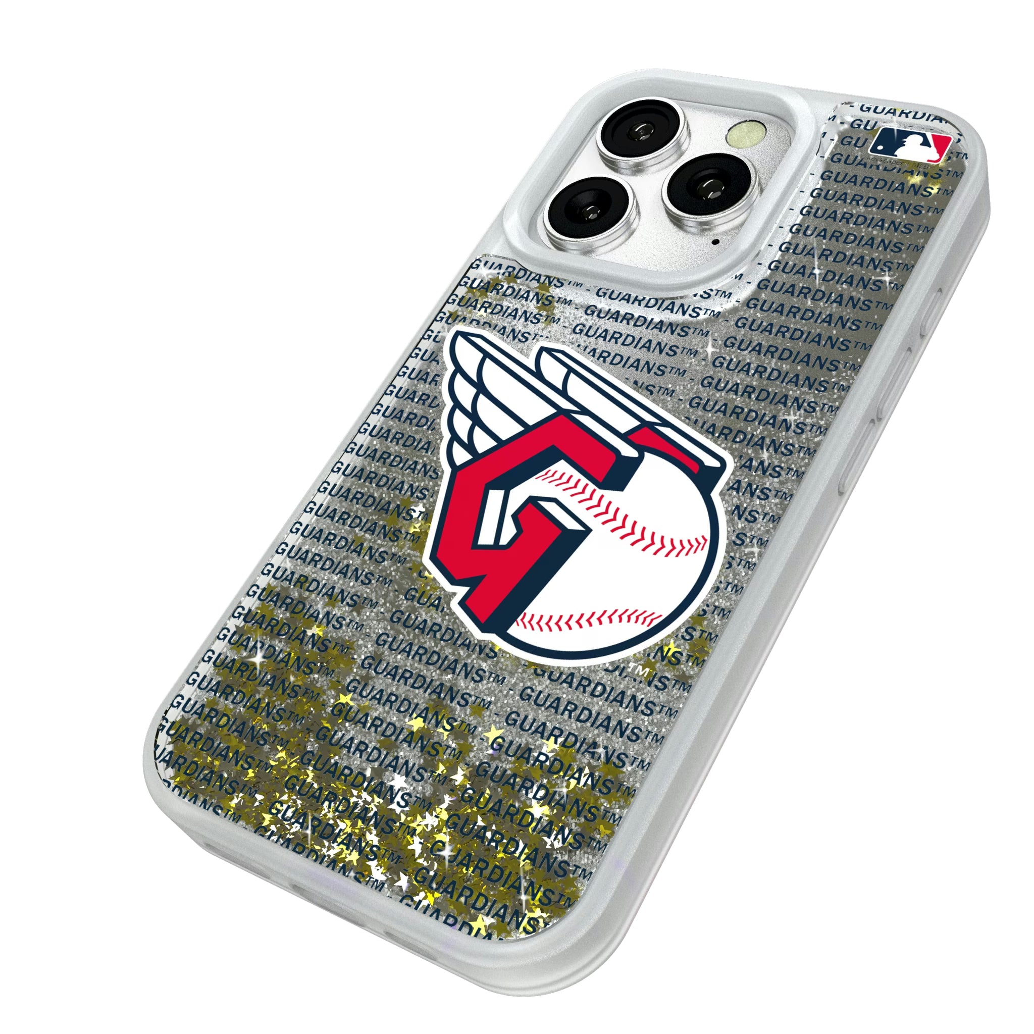 Cleveland Guardians Text Backdrop iPhone Glitter Phone Case for Apple iPhone - Isometric View#Device_iPhone 16 Pro