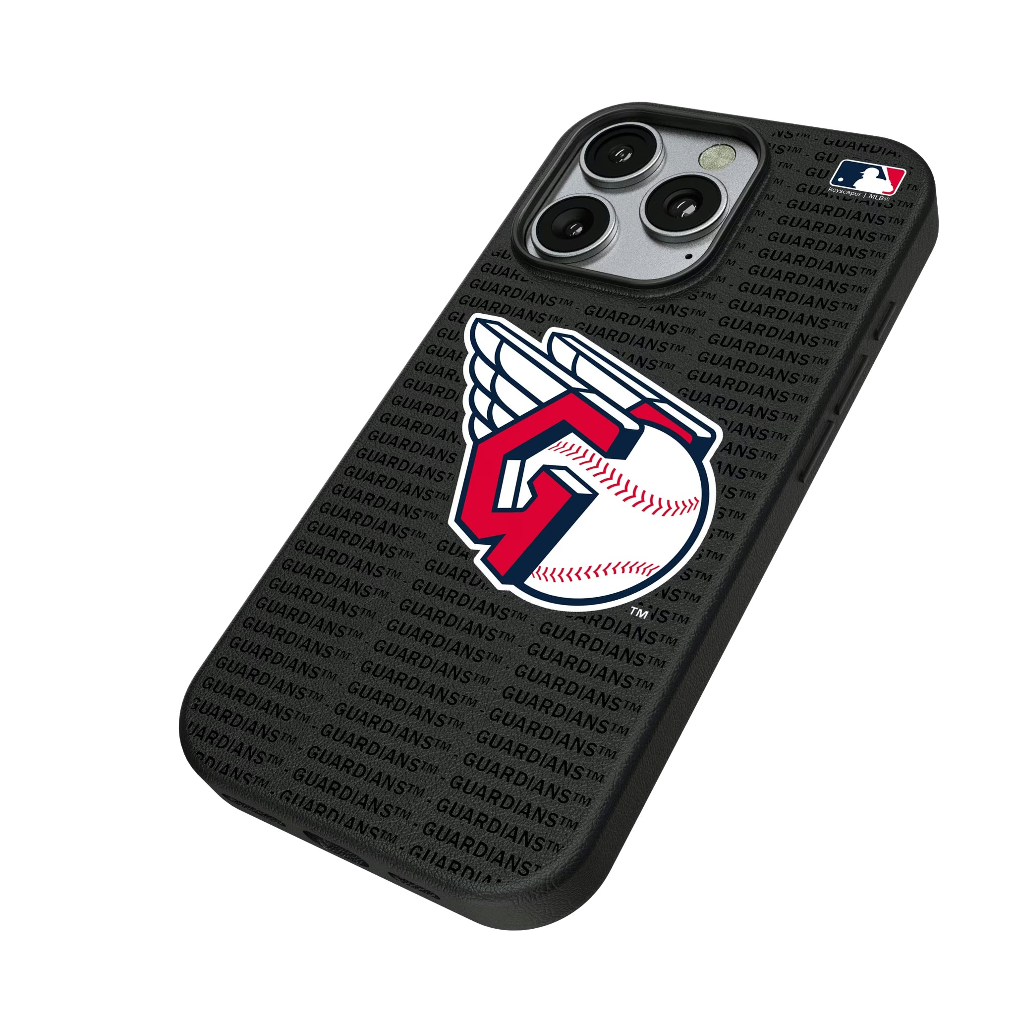 Cleveland Guardians Text Backdrop iPhone MagSafe Compatible Phone Case for Apple iPhone - Isometric View