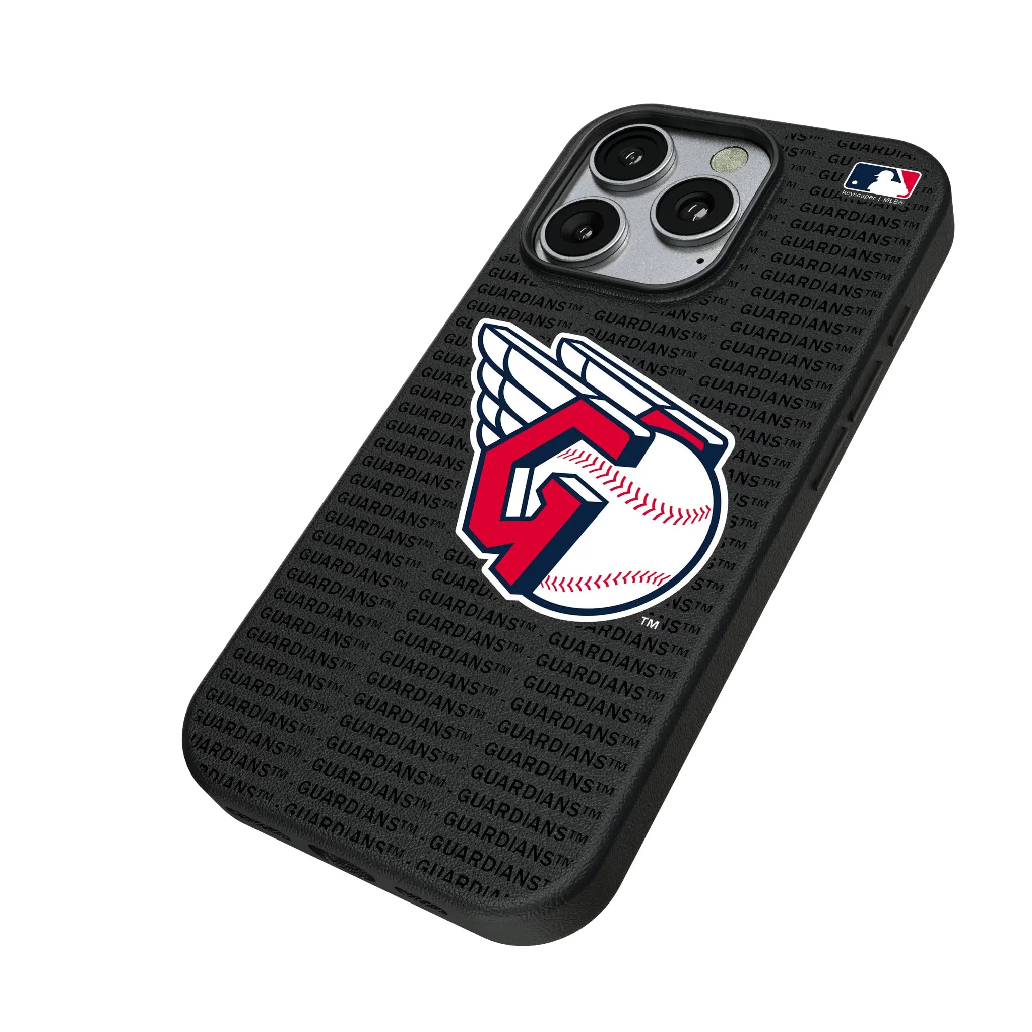 Cleveland Guardians Text Backdrop iPhone MagSafe Compatible Phone Case for Apple iPhone - Isometric View