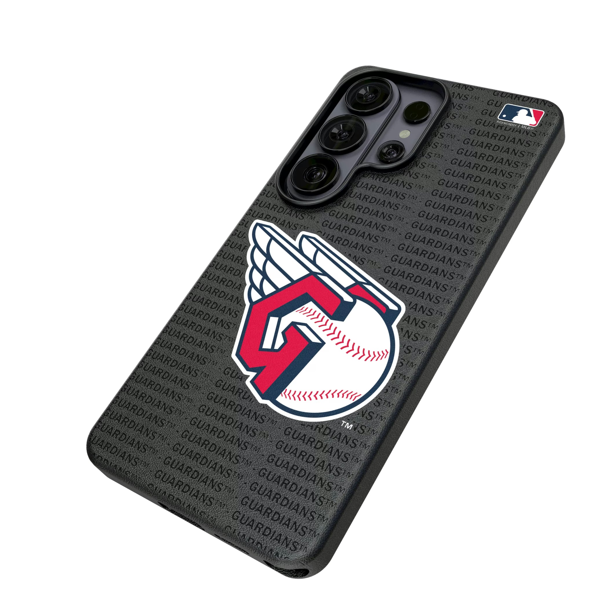 Cleveland Guardians Text Backdrop Galaxy MagSafe Compatible Phone Case for Samsung Galaxy - Isometric View