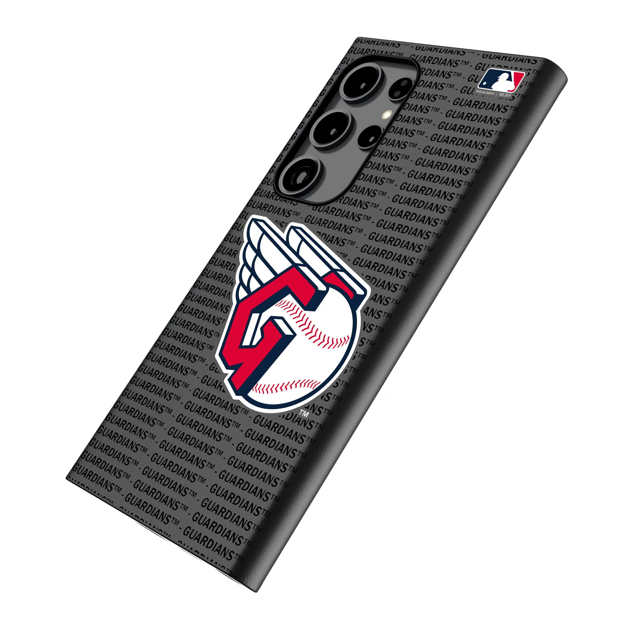 Cleveland Guardians Text Backdrop Galaxy MagSafe Compatible Phone Case for Samsung Galaxy - Isometric View