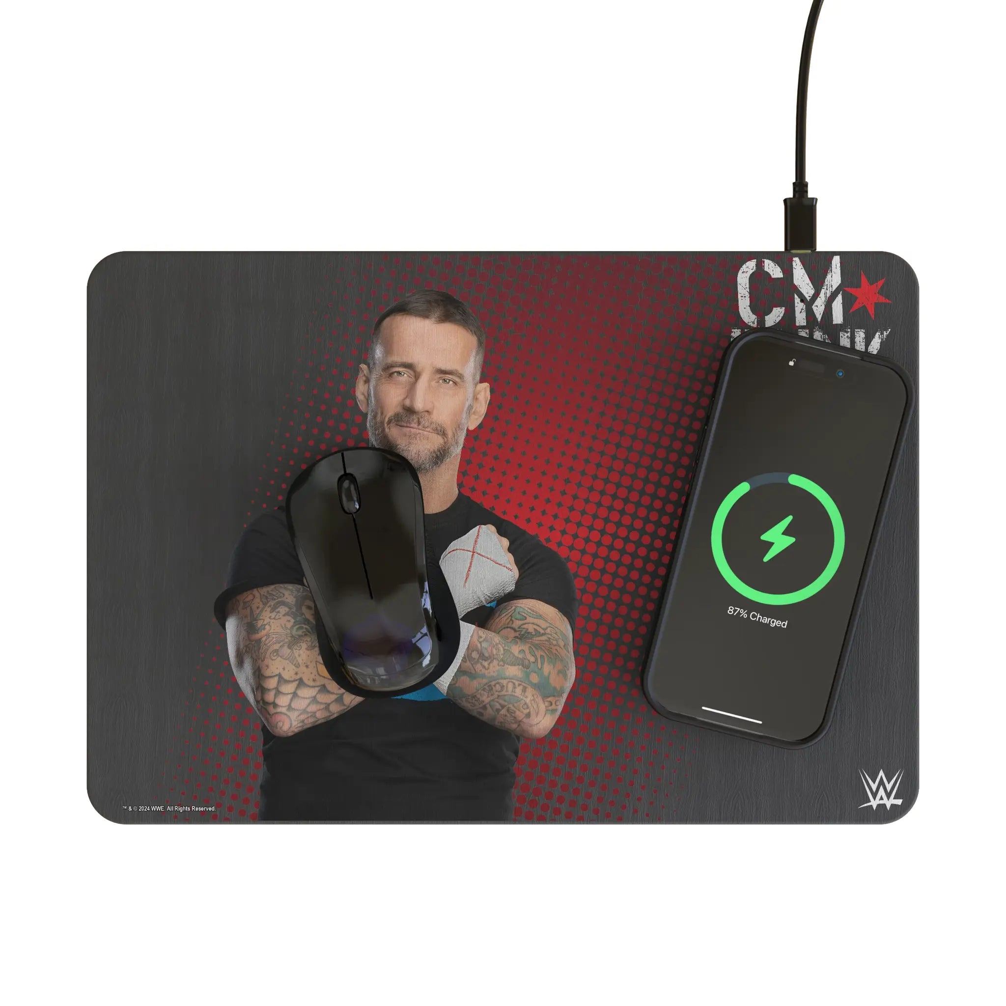 CM Punk Superstar 15-Watt Wireless Charger and Mouse Pad - Lifestyle