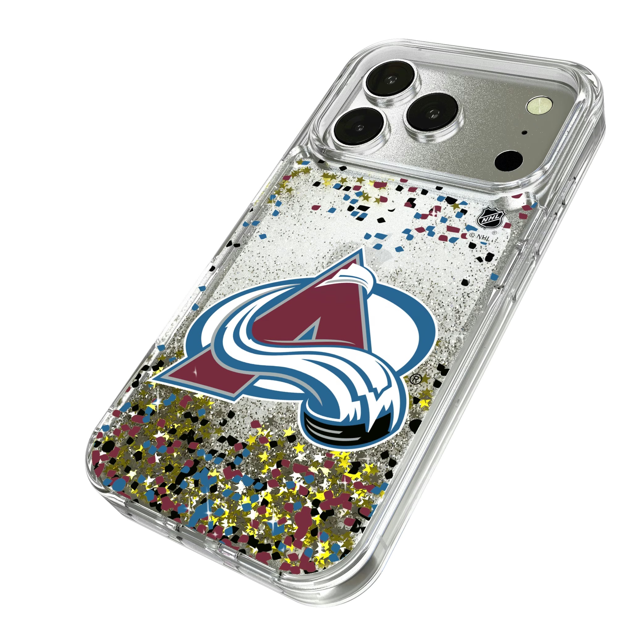 Colorado Avalanche Confetti iPhone Glitter Phone Case for Apple iPhone - Isometric View