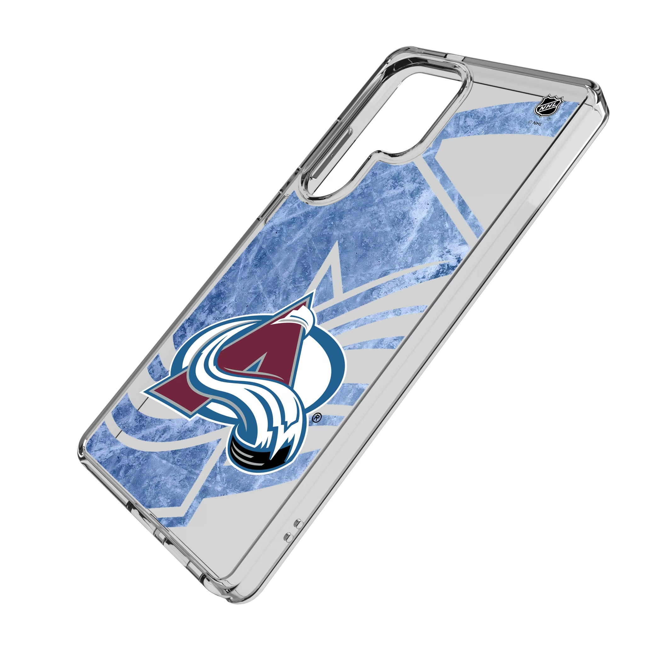 Colorado Avalanche Ice Tilt Galaxy Clear Phone Case for Samsung Galaxy - Isometric View