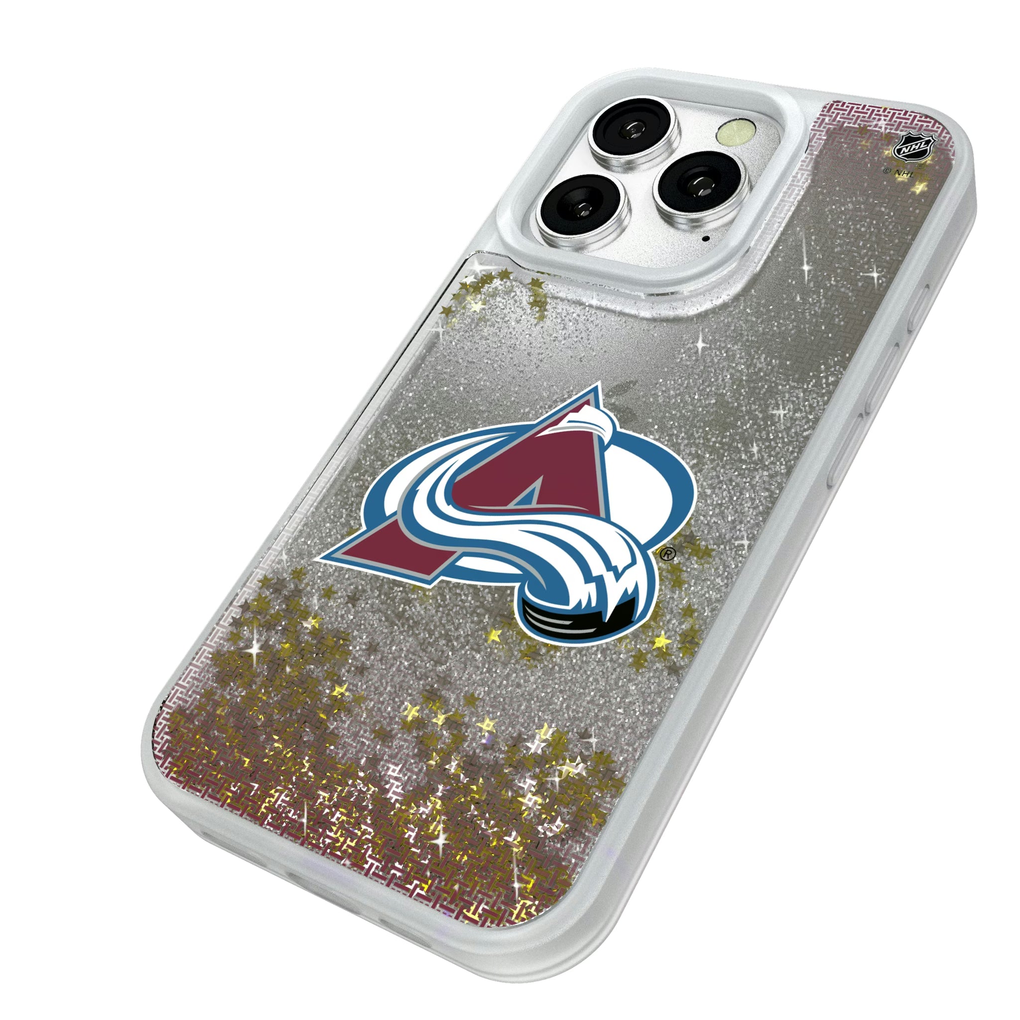 Colorado Avalanche Linen iPhone Glitter Phone Case for Apple iPhone - Isometric View#Device_iPhone 16 Pro