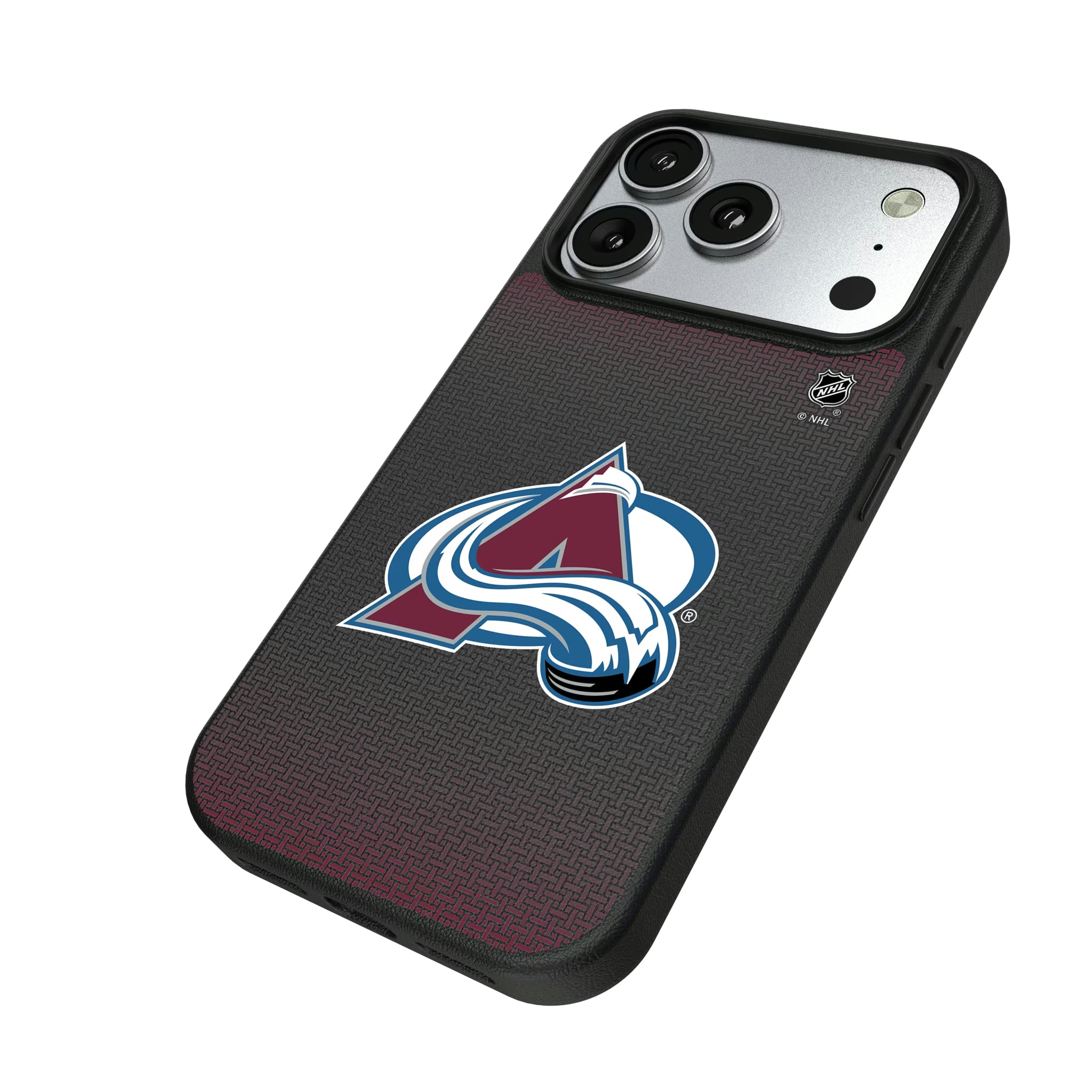 Colorado Avalanche Linen iPhone MagSafe Compatible Phone Case for Apple iPhone - Isometric View#Device_iPhone 17 Pro