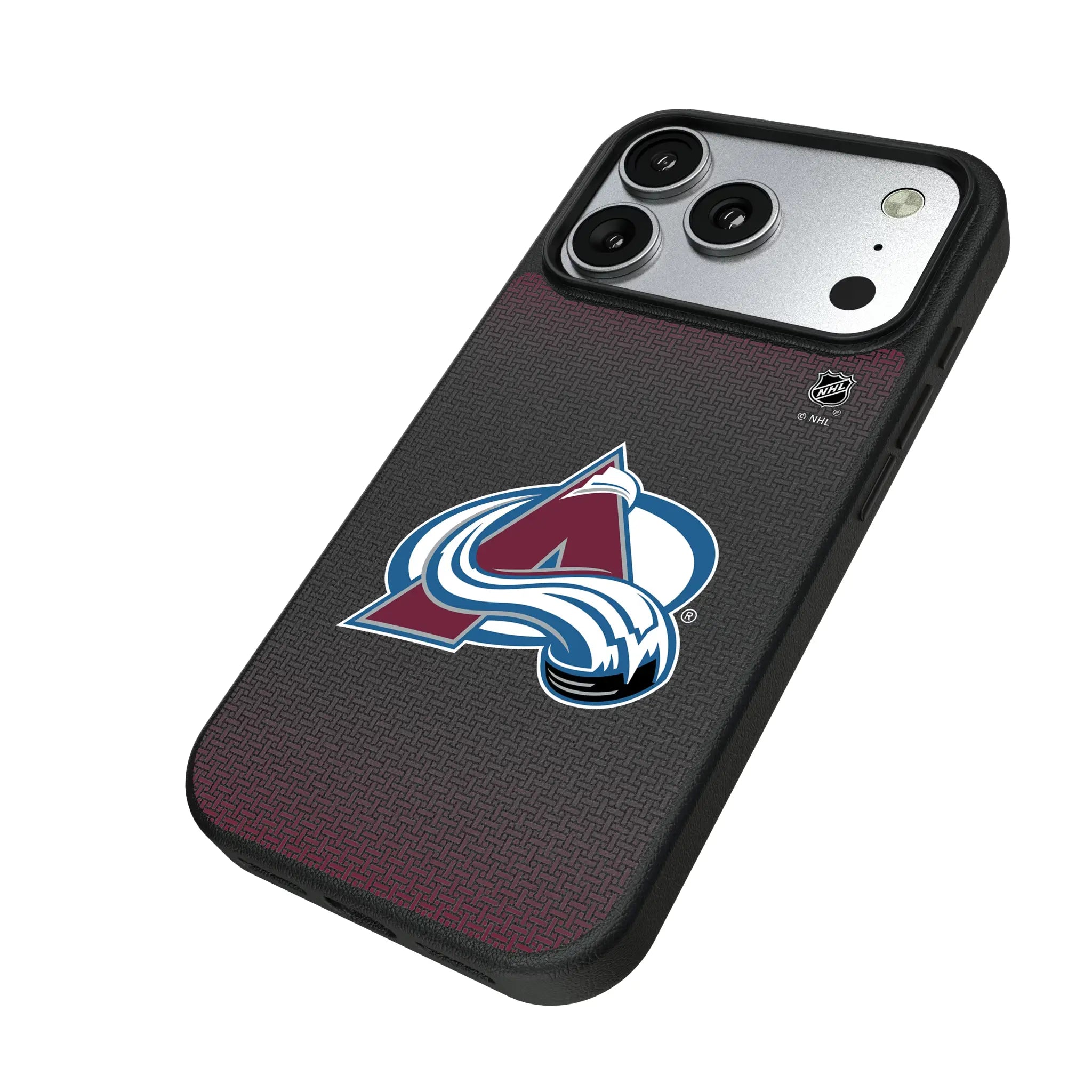 Colorado Avalanche Linen iPhone MagSafe Compatible Phone Case for Apple iPhone - Isometric View#Device_iPhone 17 Pro
