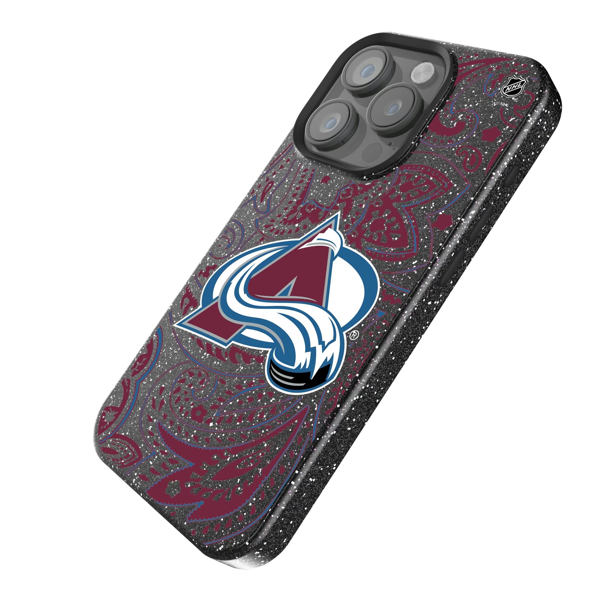 Colorado Avalanche Paisley iPhone Bling Phone Case for Apple iPhone - Isometric View