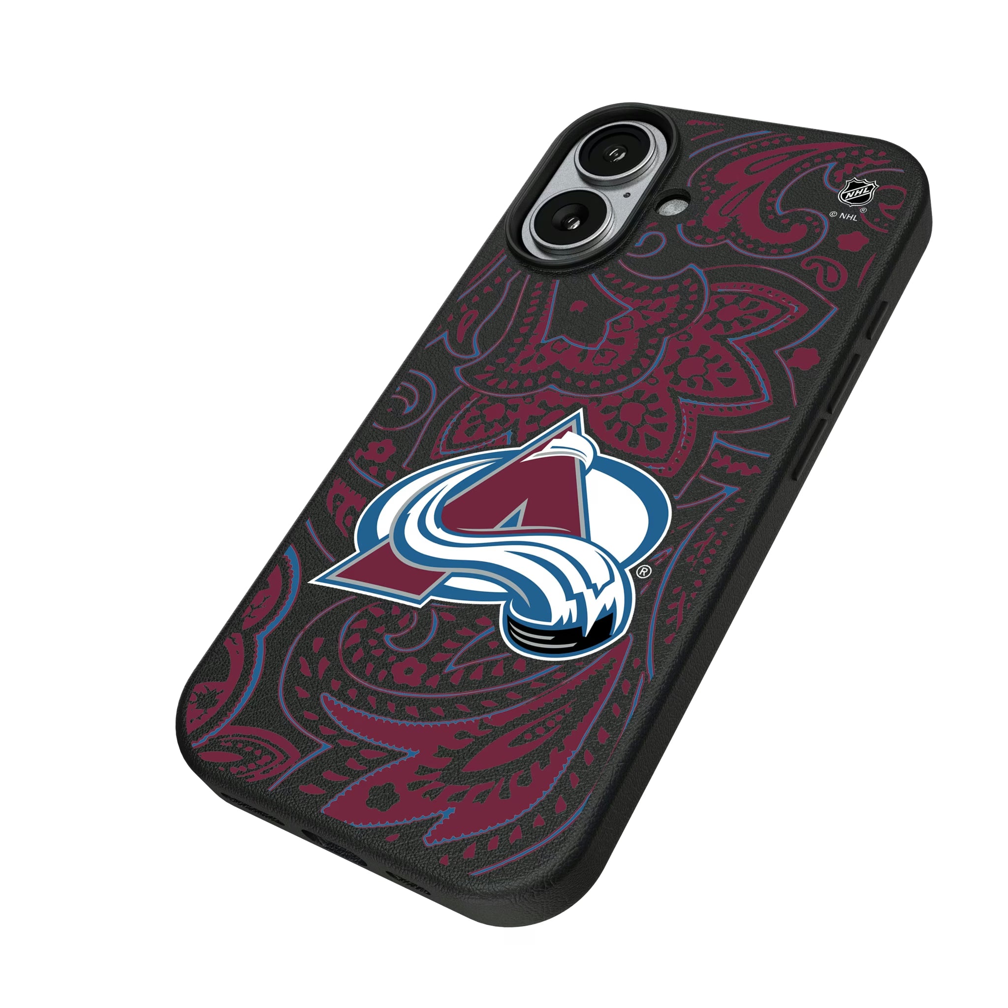 Colorado Avalanche Paisley iPhone MagSafe Compatible Phone Case for Apple iPhone - Isometric View#Device_iPhone 17