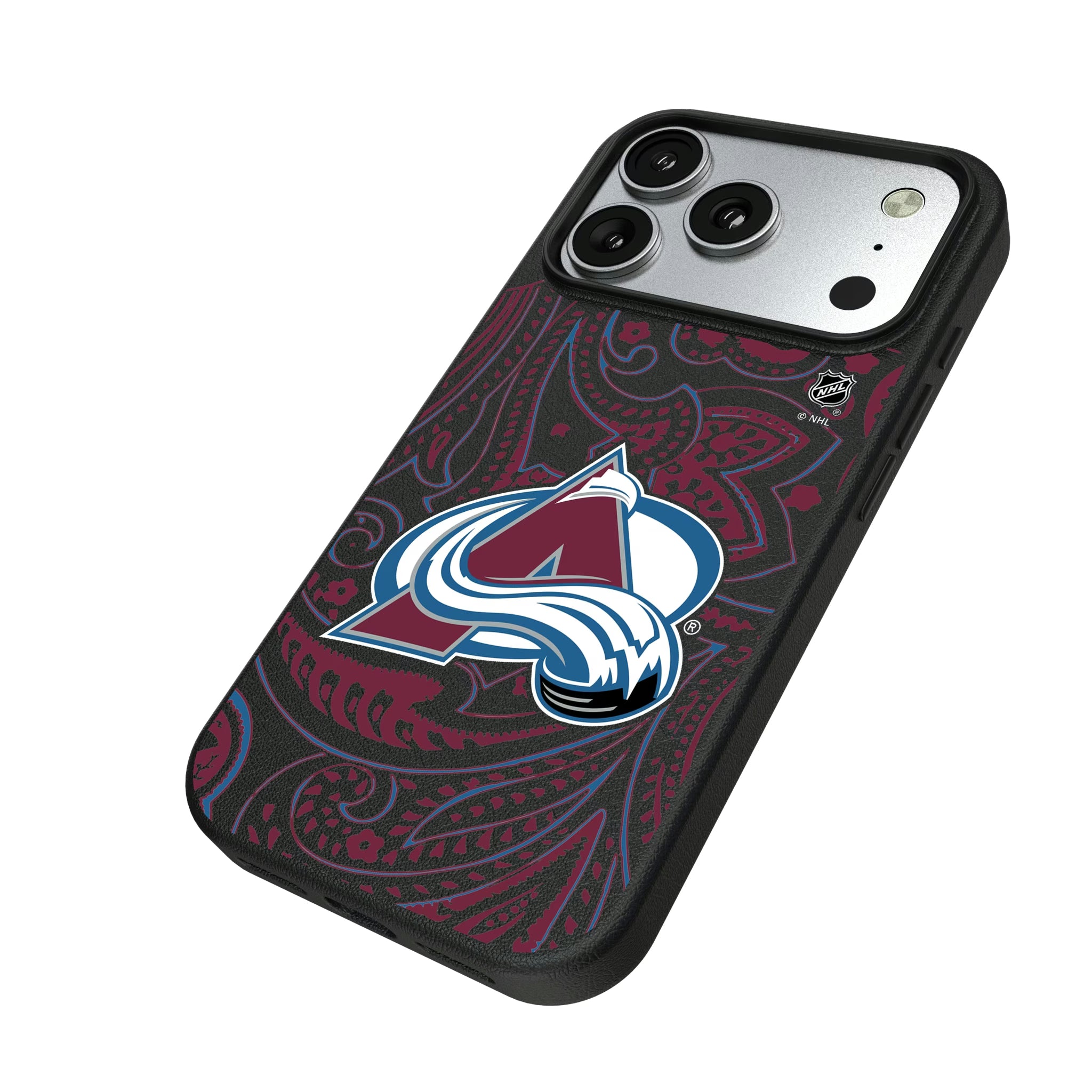 Colorado Avalanche Paisley iPhone MagSafe Compatible Phone Case for Apple iPhone - Isometric View#Device_iPhone 17 Pro