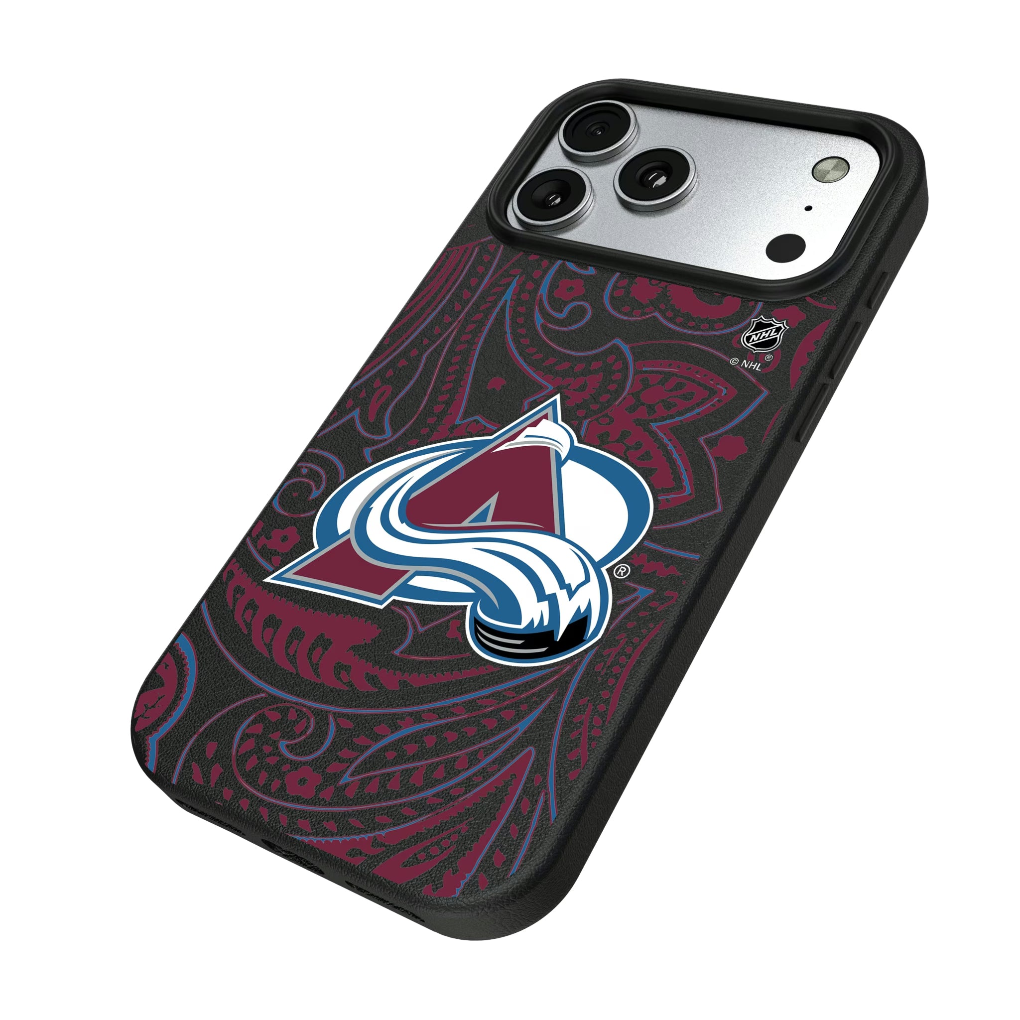 Colorado Avalanche Paisley iPhone MagSafe Compatible Phone Case for Apple iPhone - Isometric View#Device_iPhone 17 Pro Max