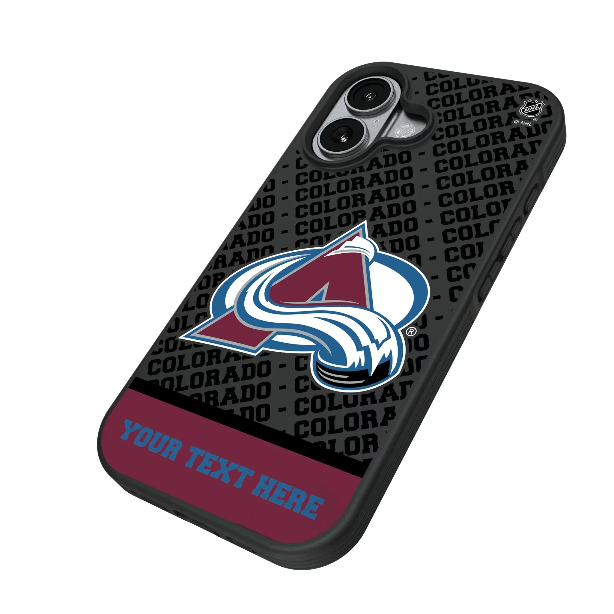 Colorado Avalanche Personalized EndZone Plus iPhone Bump Phone Case for Apple iPhone - Isometric View#Device_iPhone 17