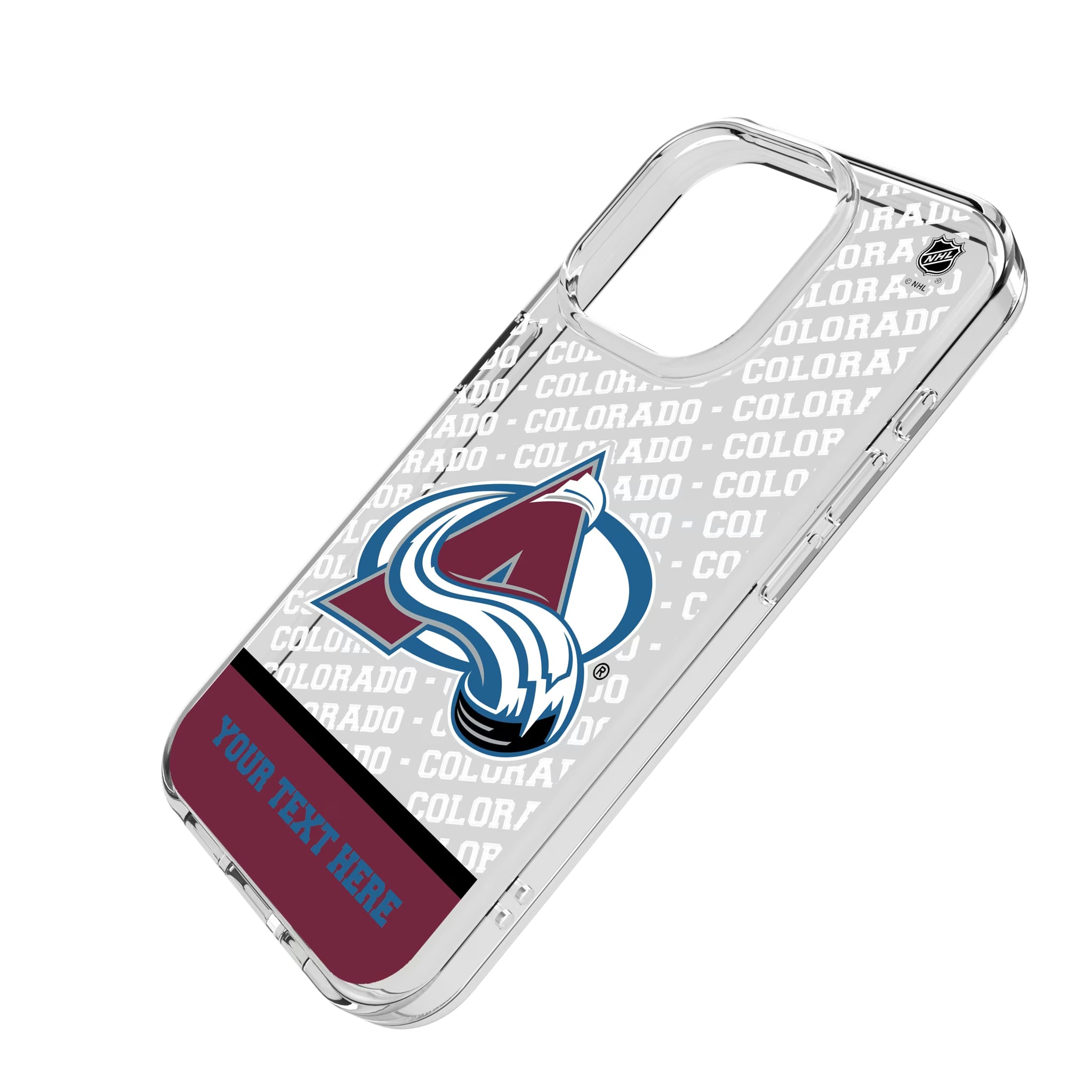 Colorado Avalanche Personalized EndZone Plus iPhone Clear Phone Case for Apple iPhone - Isometric View