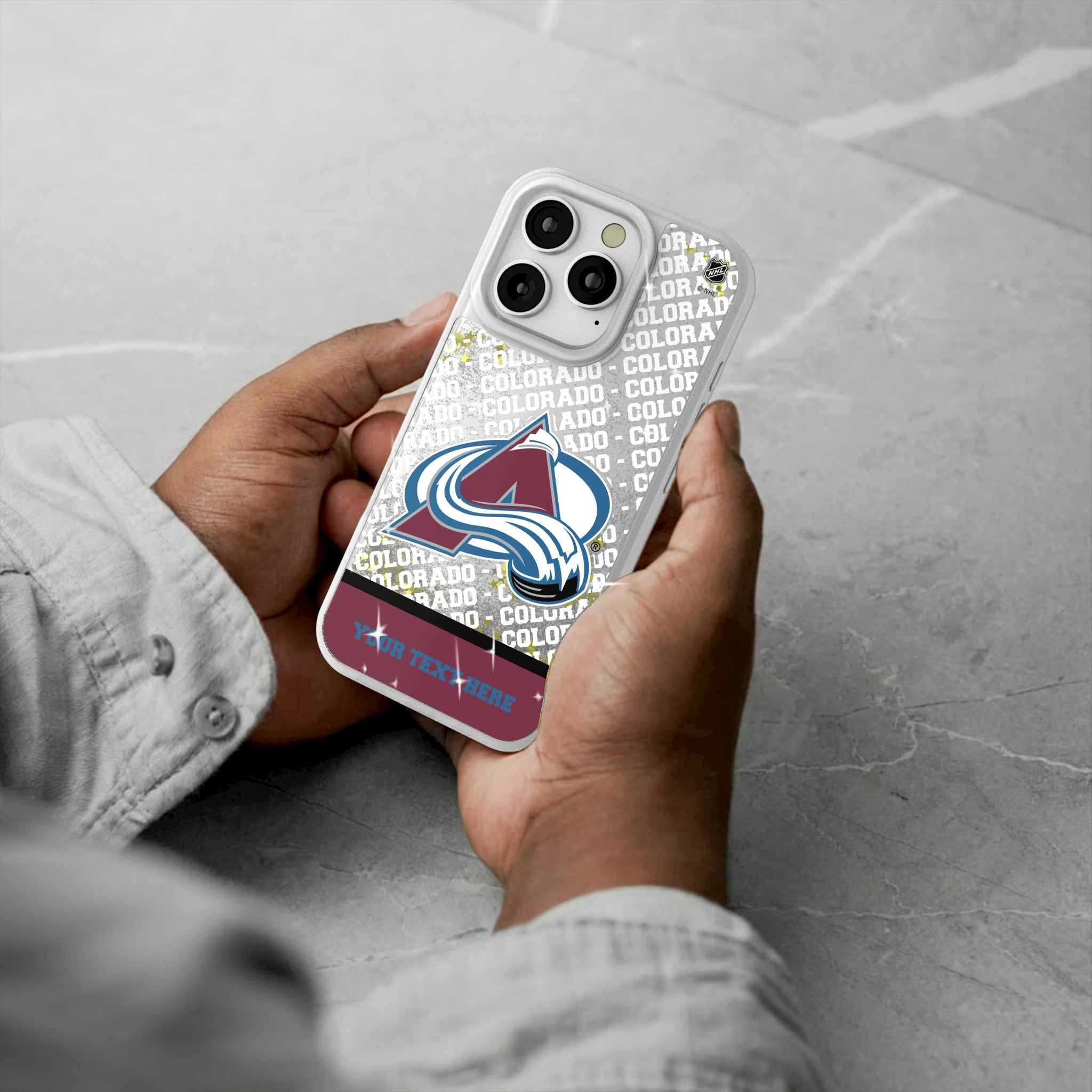 Colorado Avalanche Personalized EndZone Plus iPhone Glitter Phone Case for Apple iPhone - Lifestyle#Device_iPhone 16 Pro