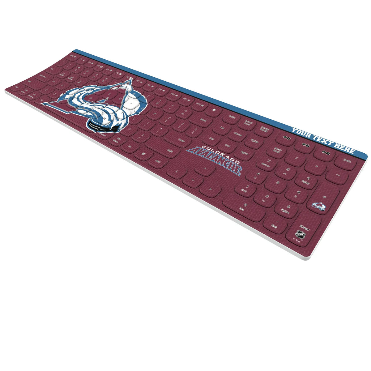 Colorado Avalanche Personalized Endzone Solid KKB605 Curved Wireless Keyboard - Isometric View