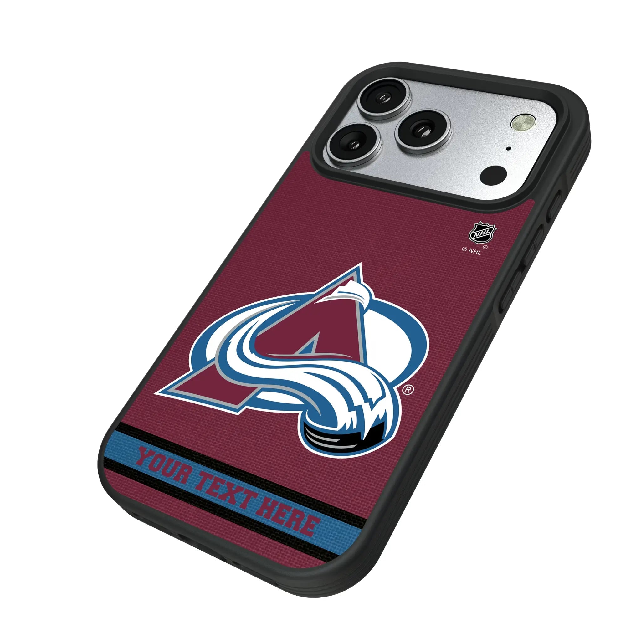 Colorado Avalanche Personalized Stripe iPhone Bump Phone Case for Apple iPhone - Isometric View#Device_iPhone 17 Pro