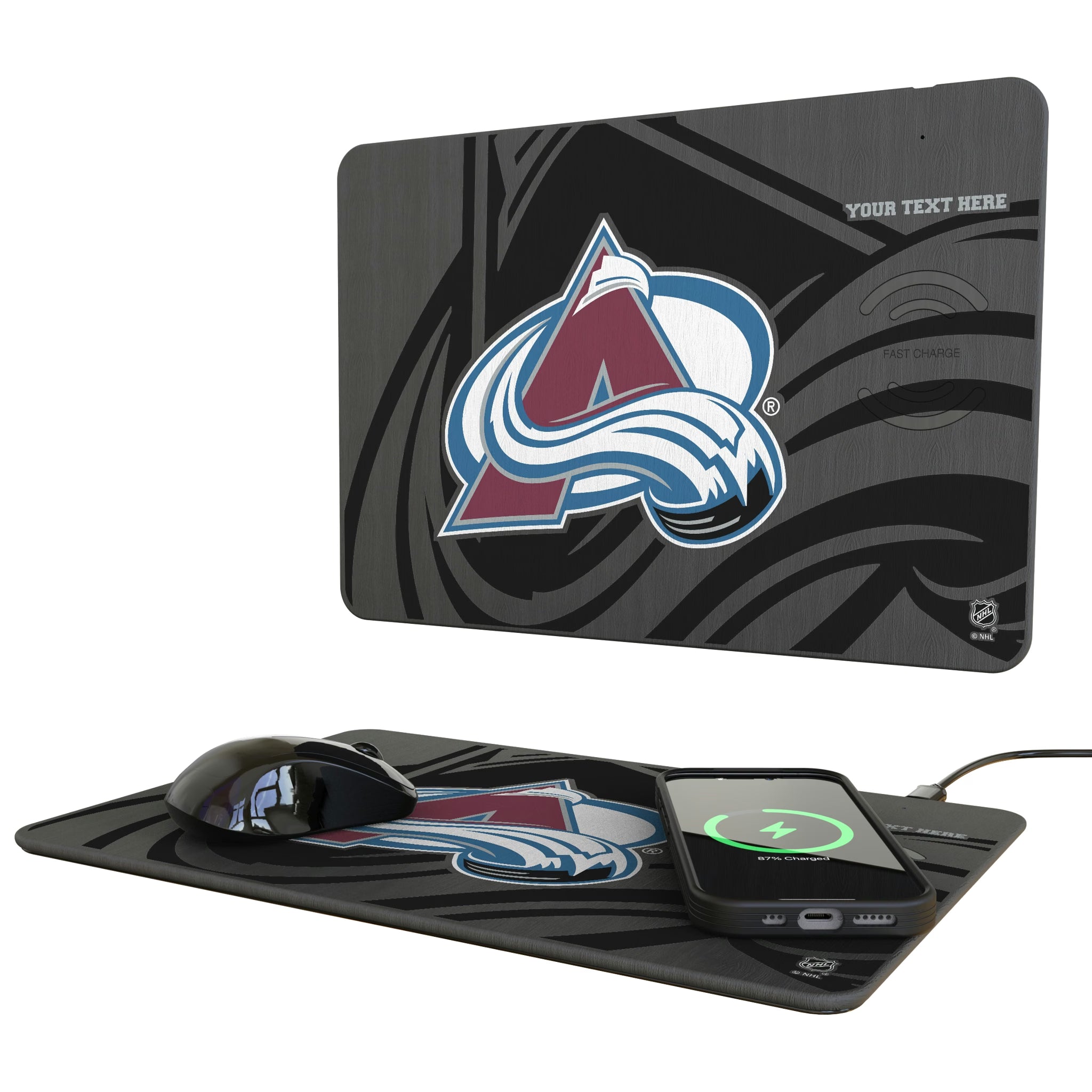 Colorado Avalanche Personalized Tilt 15-Watt Wireless Charger and Mouse Pad