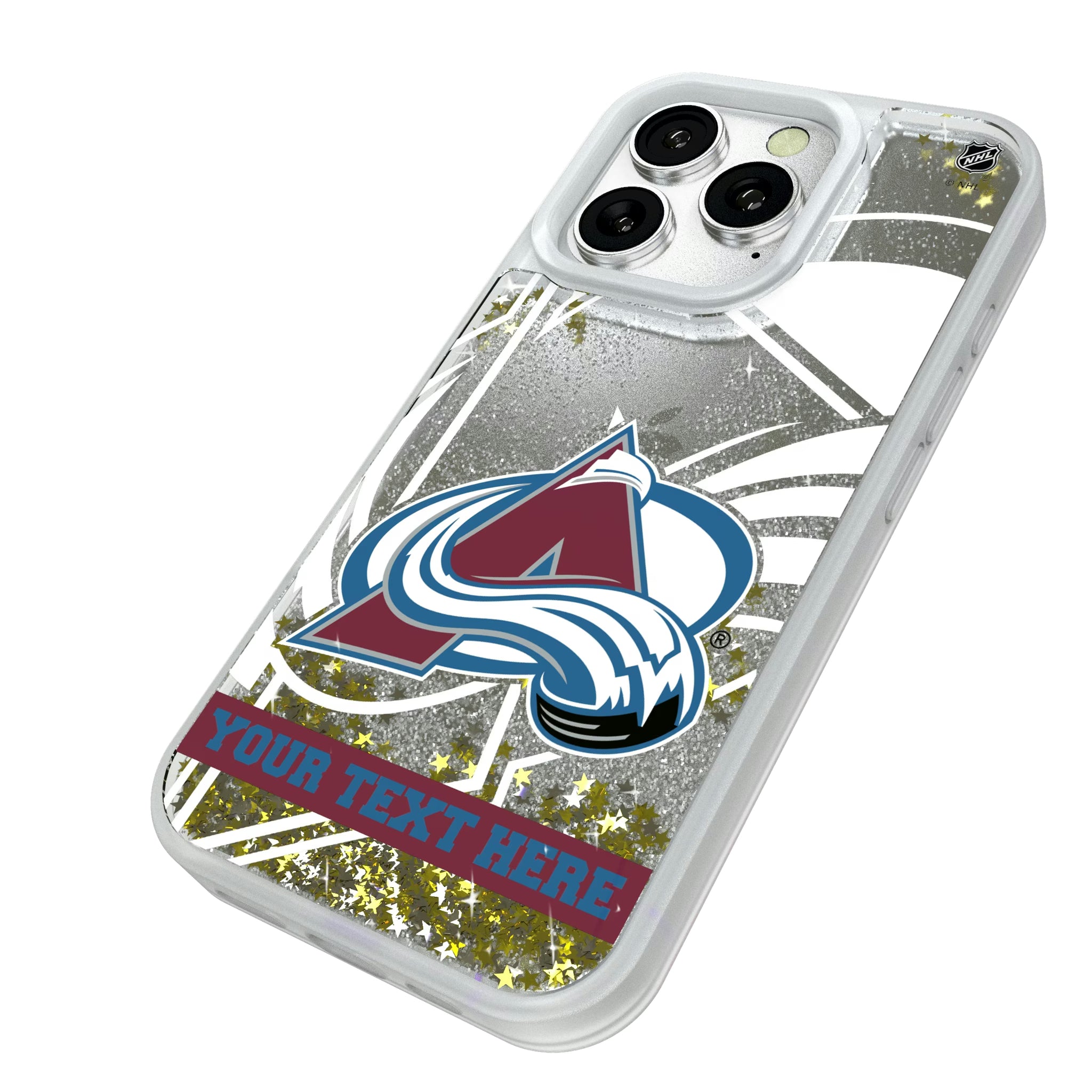 Colorado Avalanche Personalized Tilt iPhone Glitter Phone Case for Apple iPhone - Isometric View#Device_iPhone 16 Pro