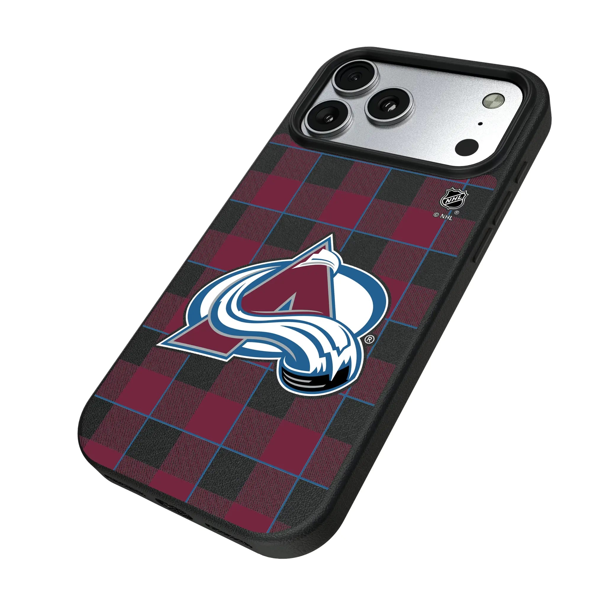 Colorado Avalanche Plaid iPhone MagSafe Compatible Phone Case for Apple iPhone - Isometric View#Device_iPhone 17 Pro Max